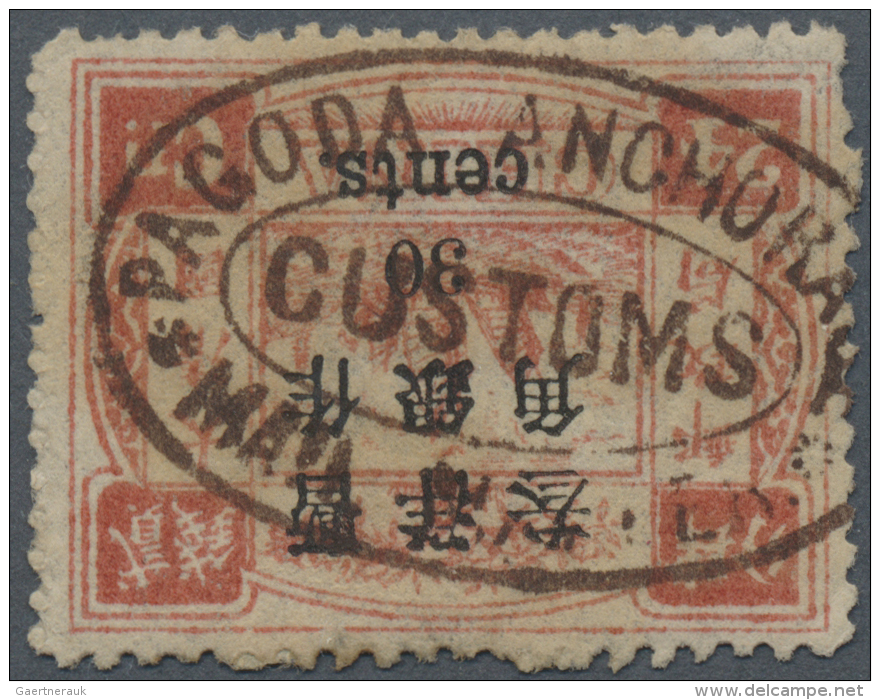 China: 1897, 30 C./30 Ca. Antiqua Tied Clear Strike Brown Oval "PAGODA ANCHIORA(GE) / CUSTOMS / MAIL MA(TT)ER", Attracti - 1912-1949 Republiek