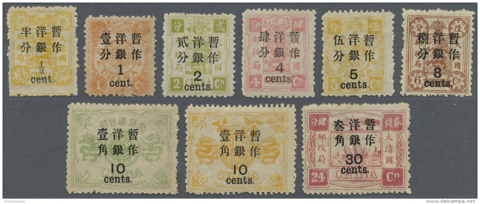 China: 1897, Non-seriff Cent Surcharges 2 1/2 Mm, 1/2 C.-30 C. Cpl., Unused Mounted Mint (Michel Cat. 3500.-). - 1912-1949 Repubblica