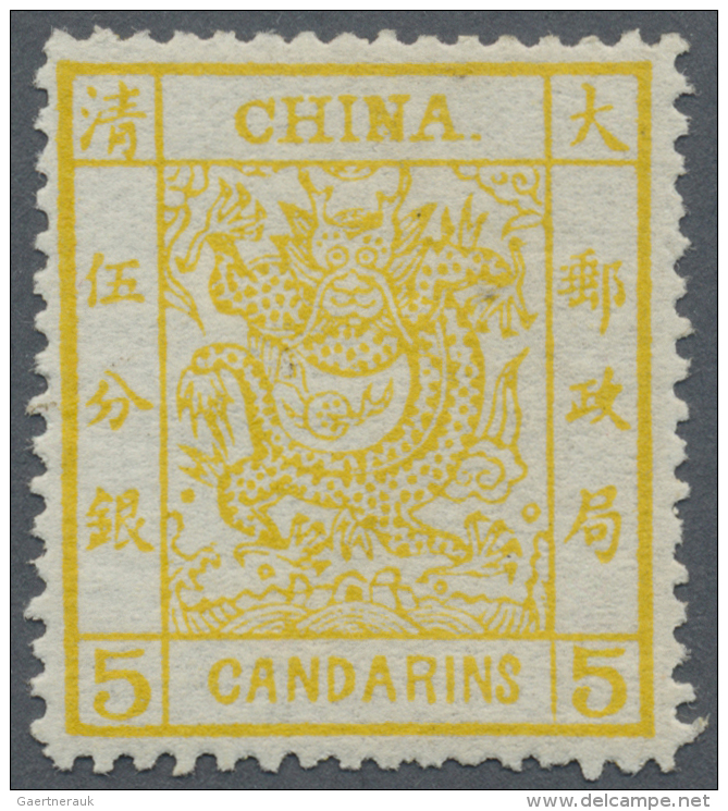 China: 1883, Large Dragon Thick Paper 5  A. Chrome-yellow, Unused Mounted Mint (Michel Cat. 1300.-) - 1912-1949 République
