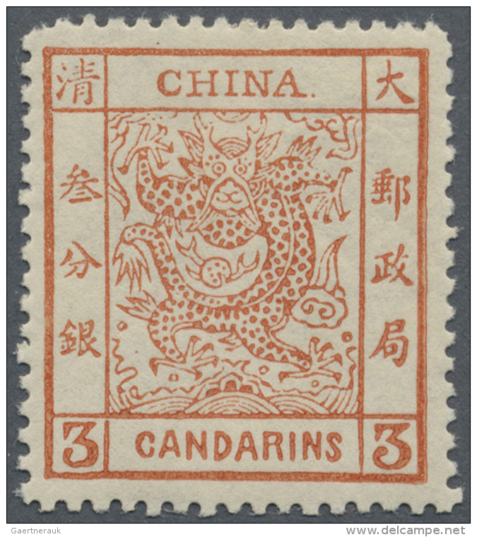 China: 1883, Large Dragon Thick Paper 3 Ca. Red, Mint Never Hinged (Michel Cat. 700.-) - 1912-1949 Republiek