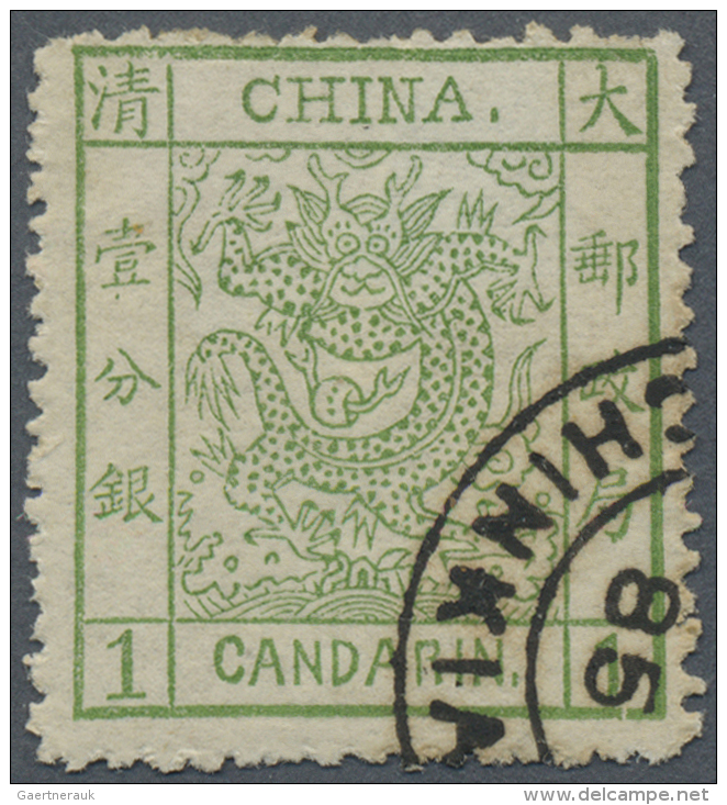 China: 1883, Large Dragon Thick Paper 1 Ca. Canc. Part "CHINKIA(NG) ... 85" (Michel Cat. 450.-). - 1912-1949 Repubblica