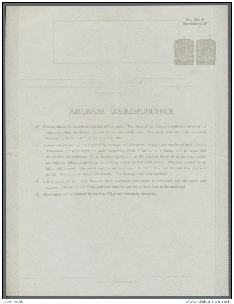 Ceylon / Sri Lanka: 1943 Aerogramme Etc.: First Airgraph Form For Service Personnel, With Two Imprints KGVI. 10c Grey, U - Sri Lanka (Ceylon) (1948-...)