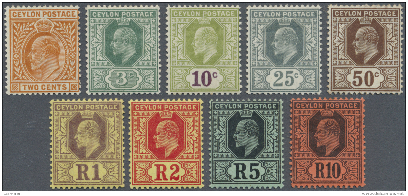 Ceylon / Sri Lanka: 1910/1911, KEVII Definitives Complete Set To 10r With 'Mult. Crown CA' Wmk., Mint Hinged, SG. &pound - Sri Lanka (Ceylon) (1948-...)