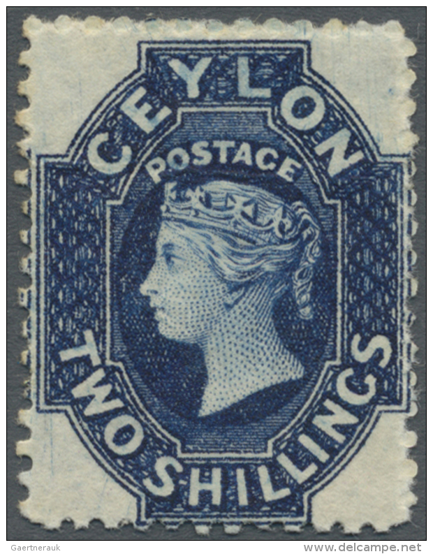 Ceylon / Sri Lanka: 1864, Chalon Head 2s. Steel-blue With Wmk. Crown CC Fine And Fresh Unused With Large Part Original G - Sri Lanka (Ceylon) (1948-...)