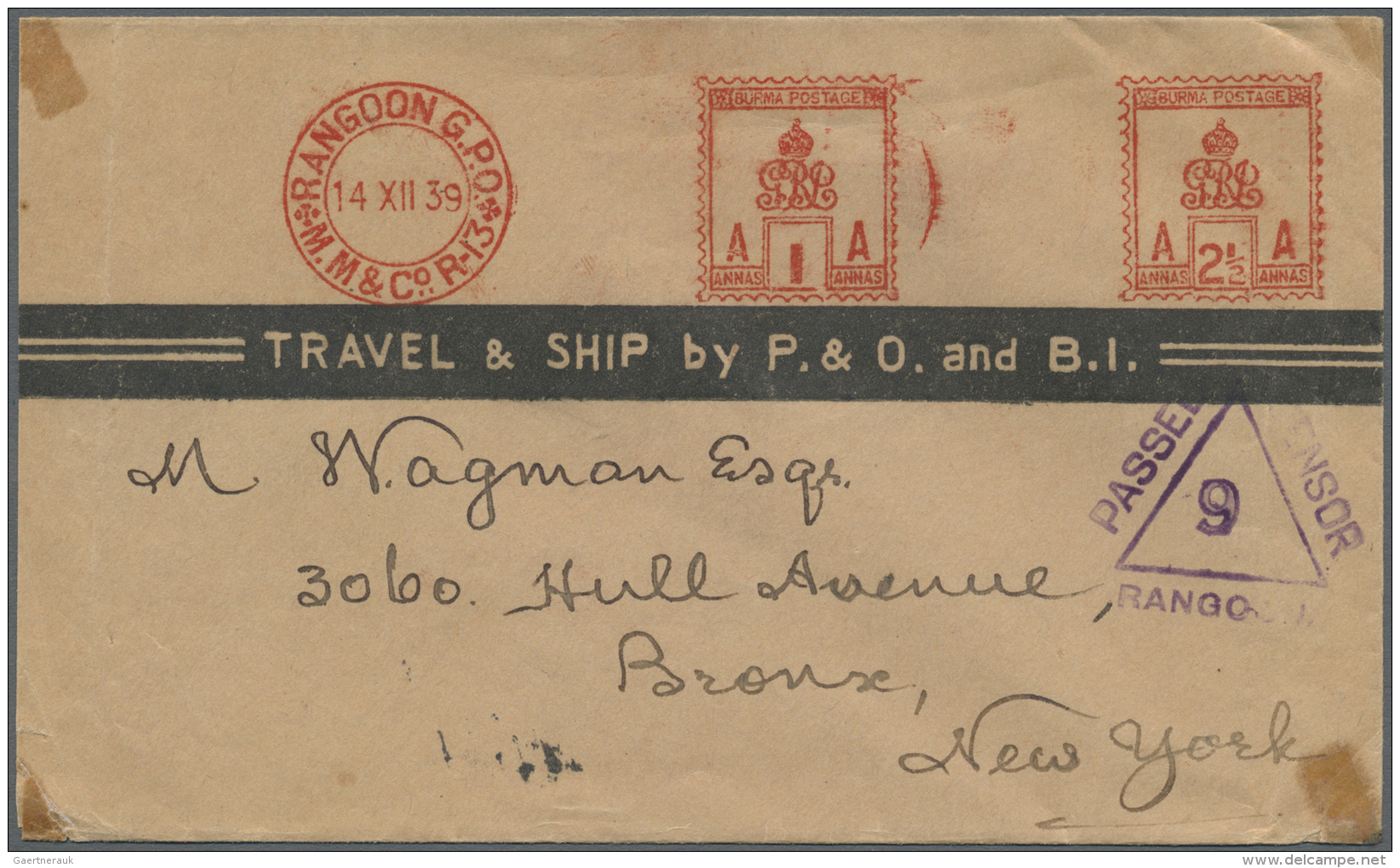 Birma / Burma / Myanmar: 1939 Rangoon Meter Stamps 1a. And 2&frac12;a. With "RANGOON G.P.O.*M.M.&amp;Co. R-13" In Double - Myanmar (Birma 1948-...)