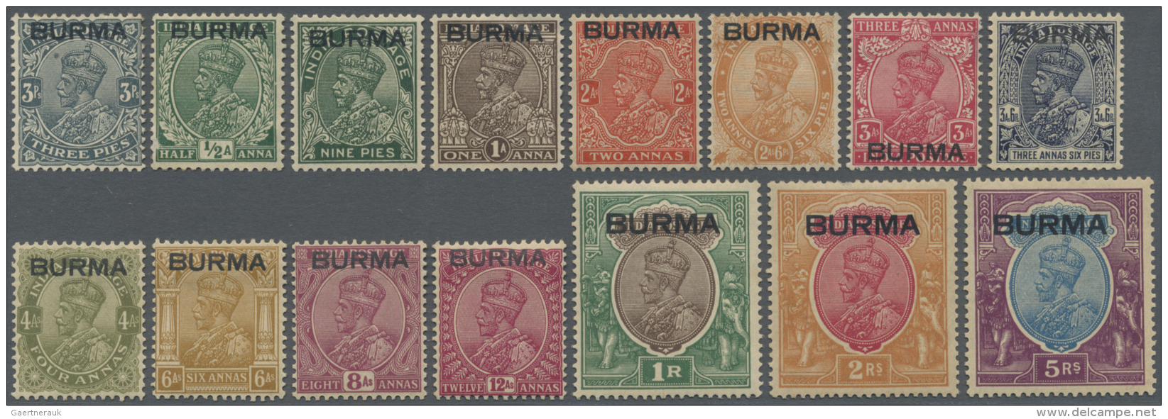 Birma / Burma / Myanmar: 1937 KGV. Short Set To 5r. (15v), Mint Lightly Hinged, 1r. And 2r. With A Few Black Paper Fiber - Myanmar (Birma 1948-...)