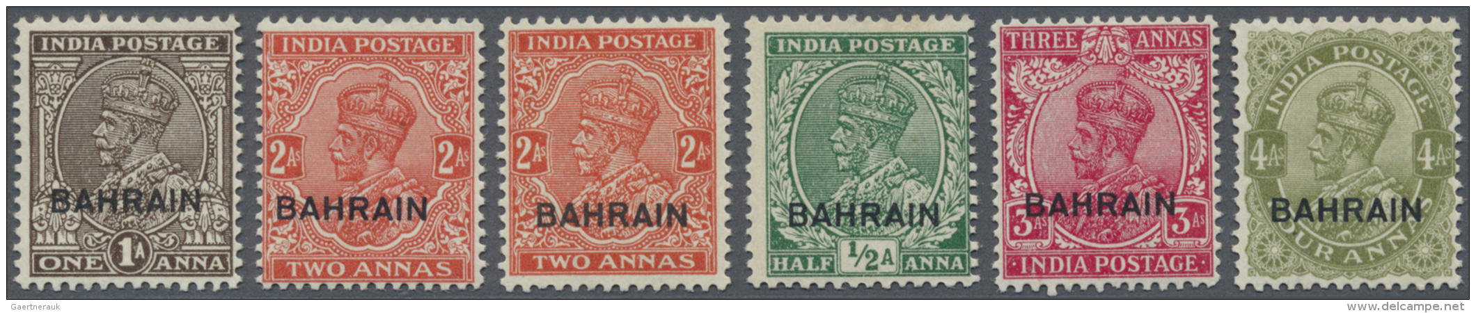 Bahrain: 1934/1935, India KGV Definitives With BAHRAIN Opt. Complete Set Mint Lightly Hinged, SG. &pound; 170 - Bahrein (1965-...)