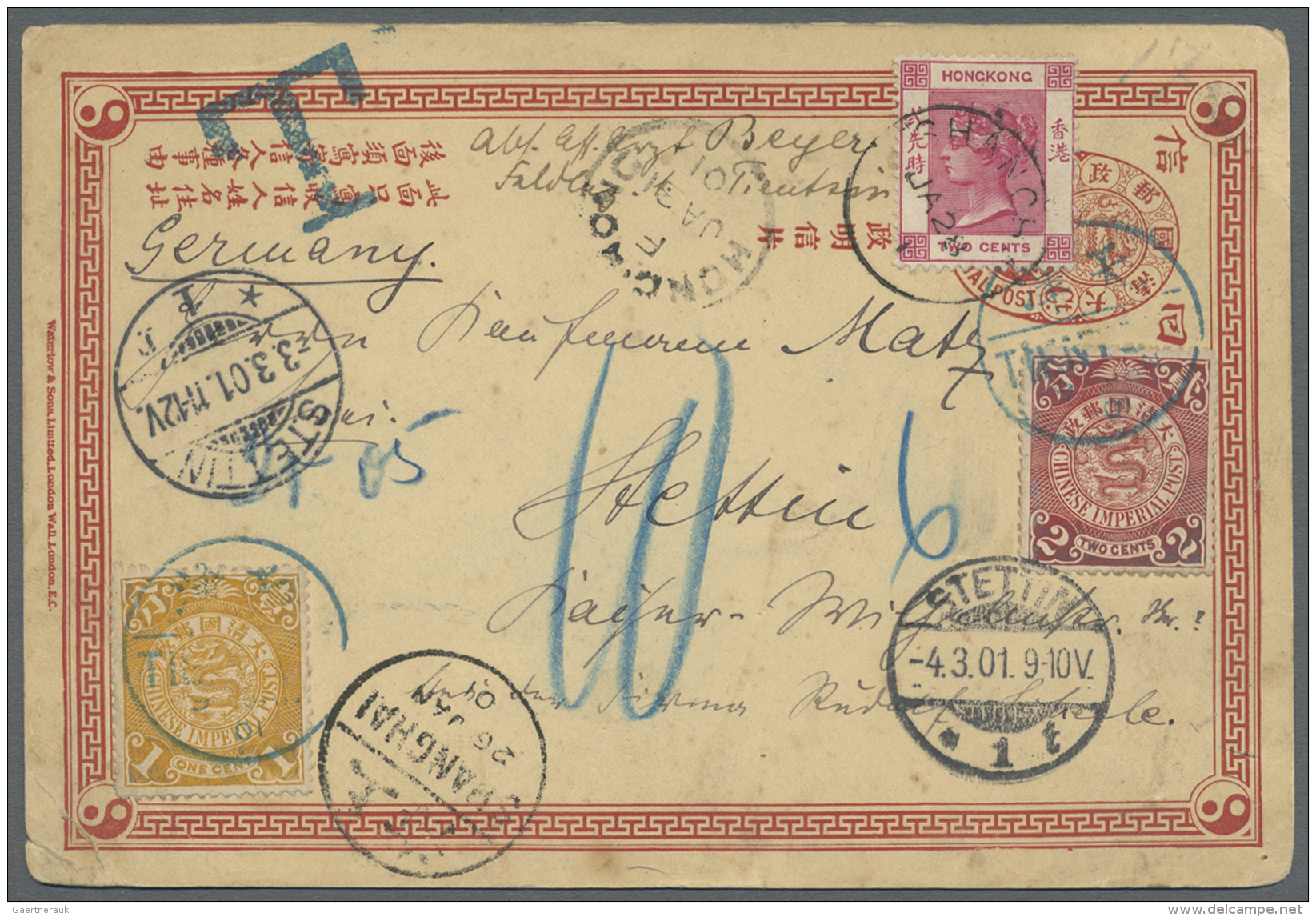 China - Ganzsachen: 1898, ICP Reply Card 1 C. Reply Part Uprated Coiling Dragon 1 C., 2 C. Tied "TIENTSIN 19 JAN 01" In - Other & Unclassified