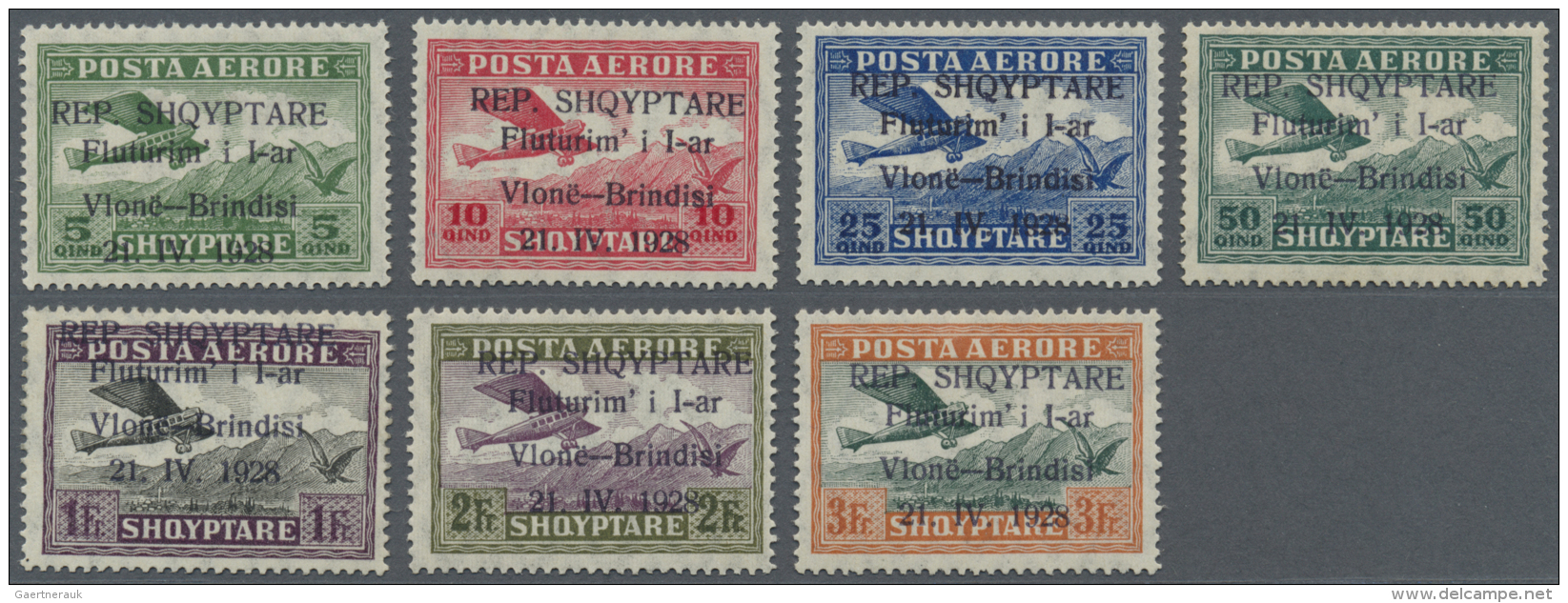 Albanien: 1928, 5 Q. Bis 3 Fr., Kompl. Flugpost-Satz (7 Werte) Ungebraucht Mit Falz, Mi. F. Postfrisch 450,- - Albania