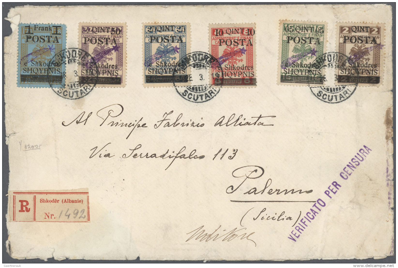 Albanien: 1919. Registered Cover Franked With Set Of 6 "Star". Creased. (set Complete For Illustration Number A8) - Albanië