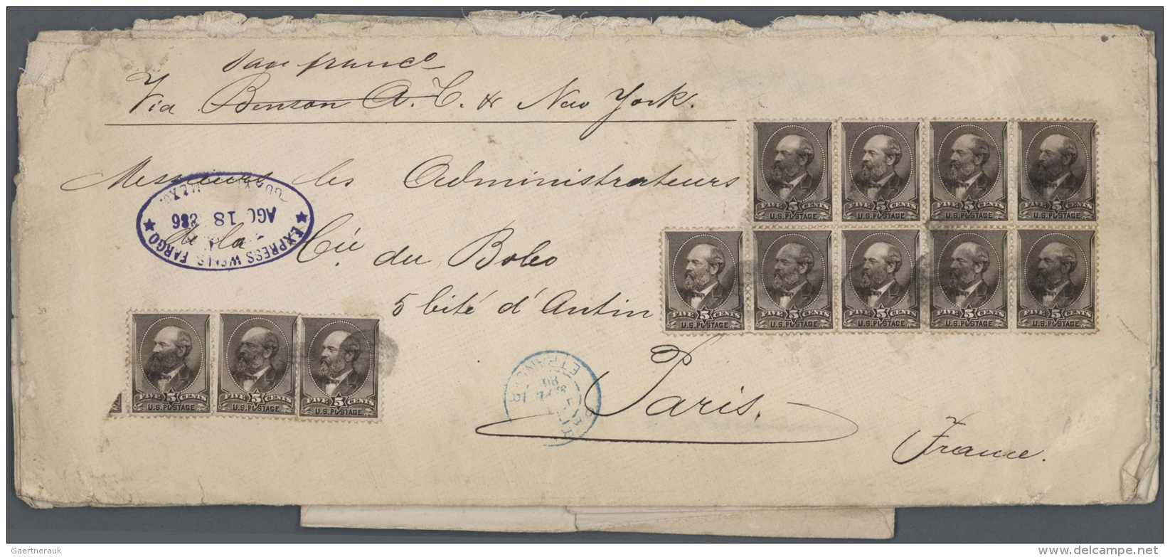 Vereinigte Staaten Von Amerika: 1886, Large Heavy Envelope Bearing Twelve Garfield 5c. Brown On Front And Twelve Wells F - Brieven En Documenten