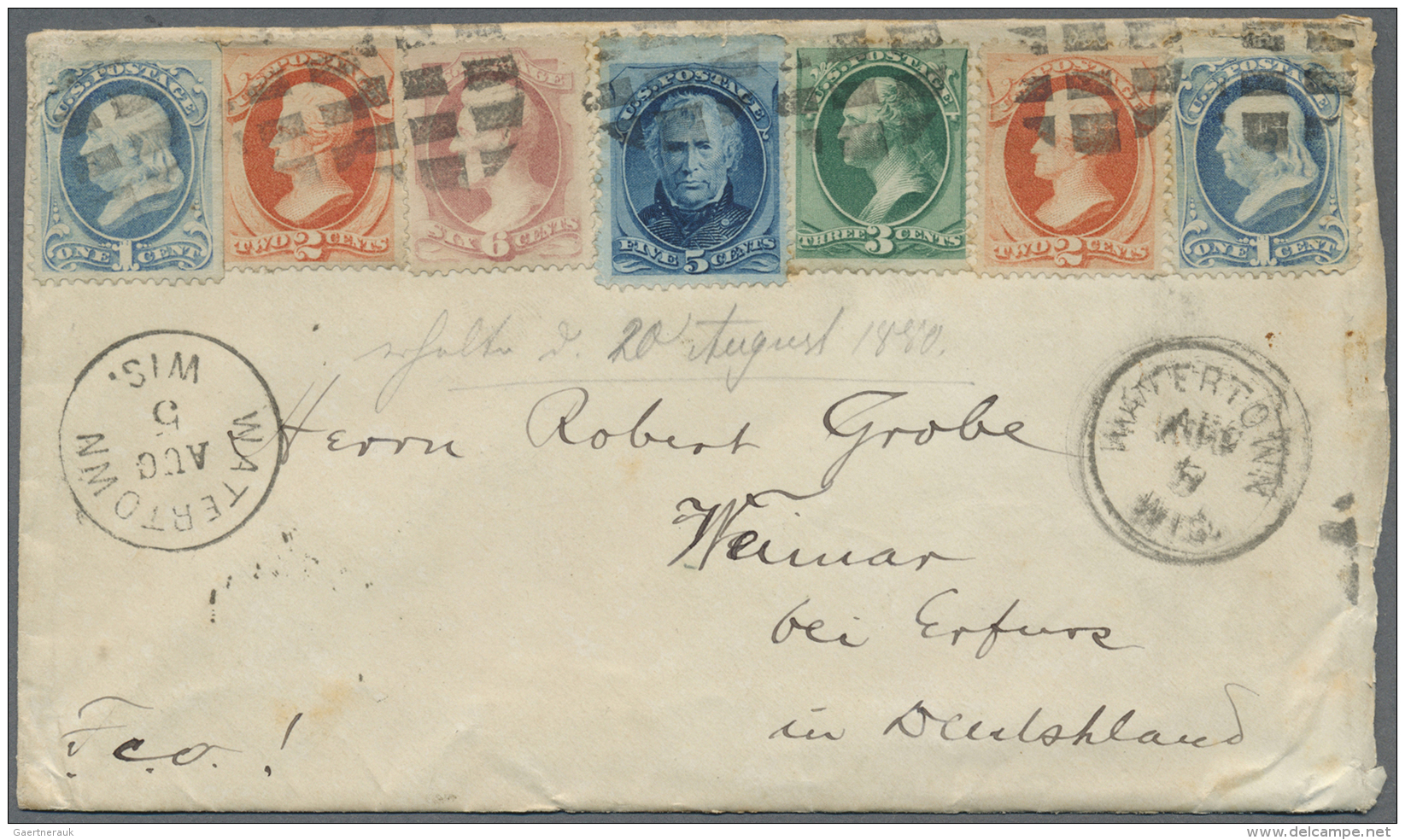 Vereinigte Staaten Von Amerika: 1880. Four-Color-Franking On Cover From "Watertown, WIS." To Weimar, Germany. - Brieven En Documenten