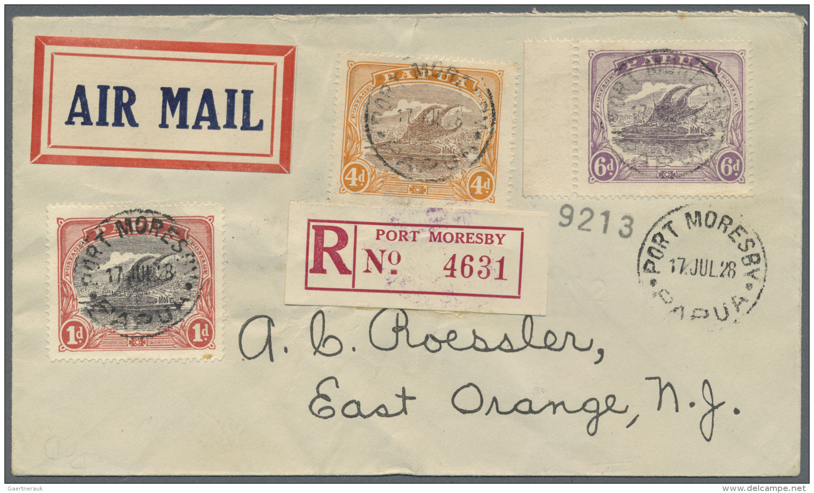 Papua: 1928 (17.7.), Registered Airmail Cover Bearing Lakatois 1d. Red/black, 4d. Orange/brown And 6d. Dull &amp; Pale P - Papoea-Nieuw-Guinea