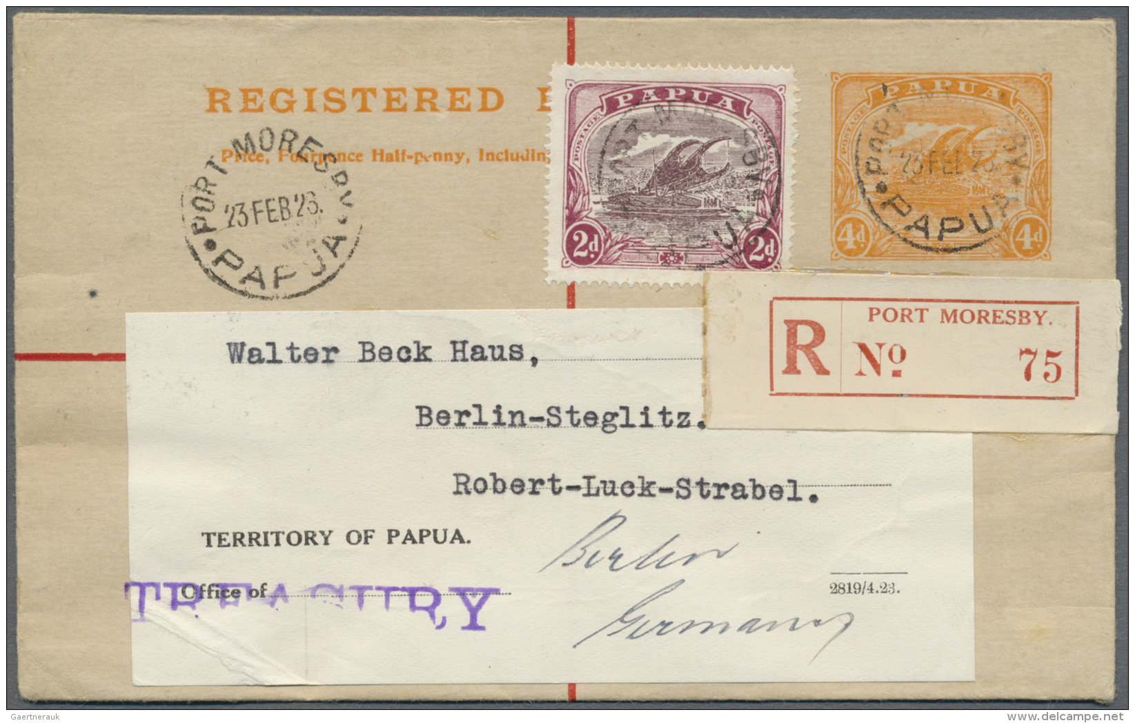 Papua: 1926 (23.2.), Registered Letter Lakatoi 4d Orange Uprated With Lakatoi 2d Purple/lake Used With Unsealed Flap Fro - Papua New Guinea