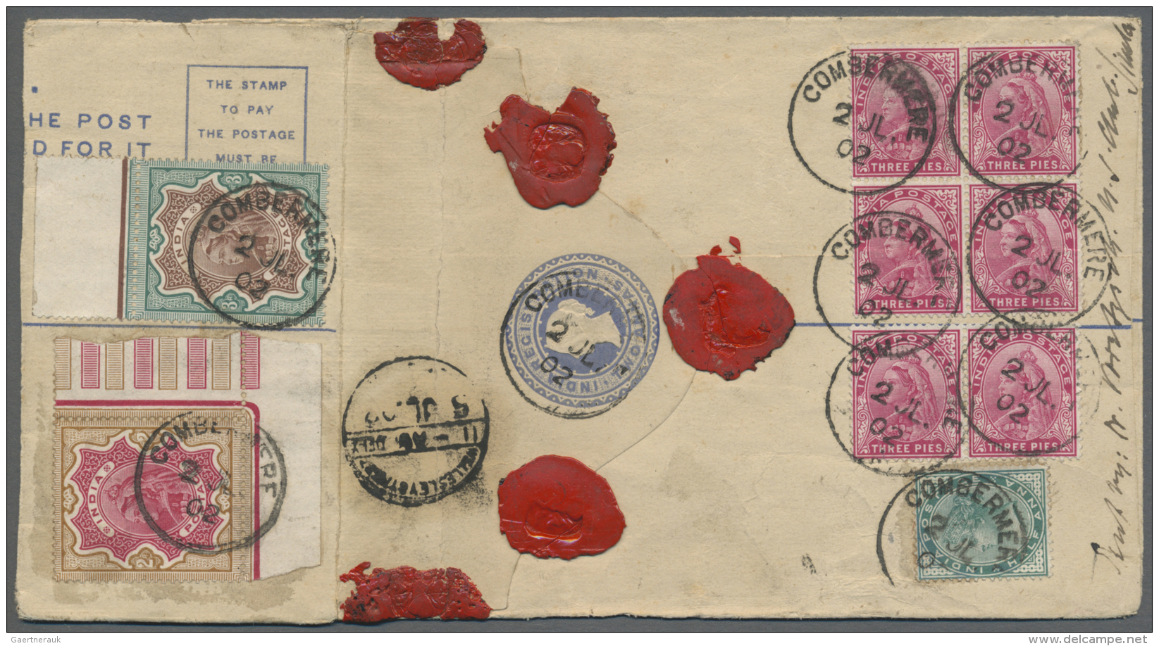 Indien: 1902 QV Postal Stationery Registered Envelope 2a. Uprated By 2r. Carmine &amp; Yellow-brown (corner Marginal), 3 - 1902-11 Koning Edward VII