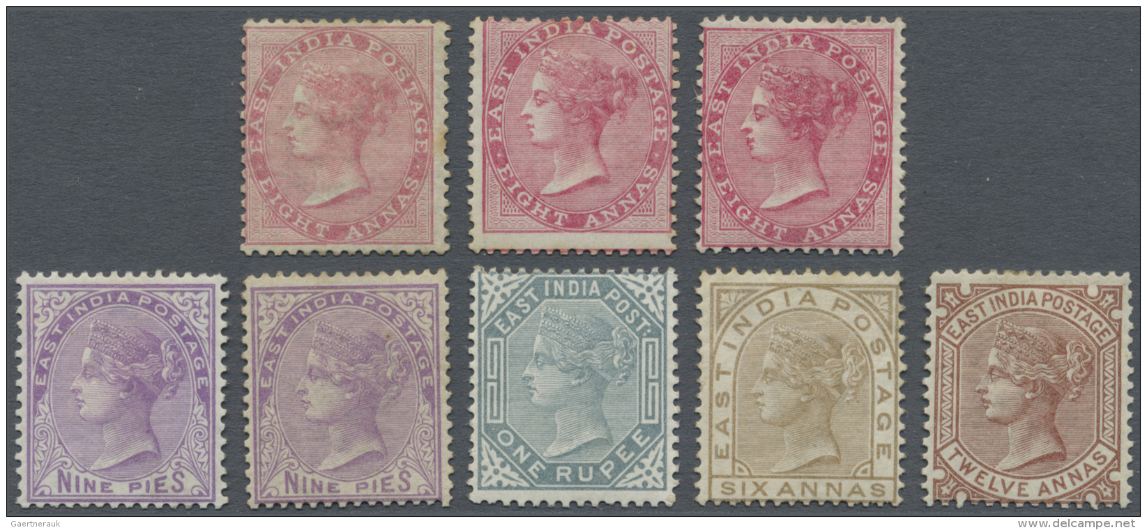 Indien: 1868/1876: Group Of 8 Different Queen Victoria Definitives, With 1868 8a. Rose Three Singles Of Different Shade, - 1882-1901 Empire