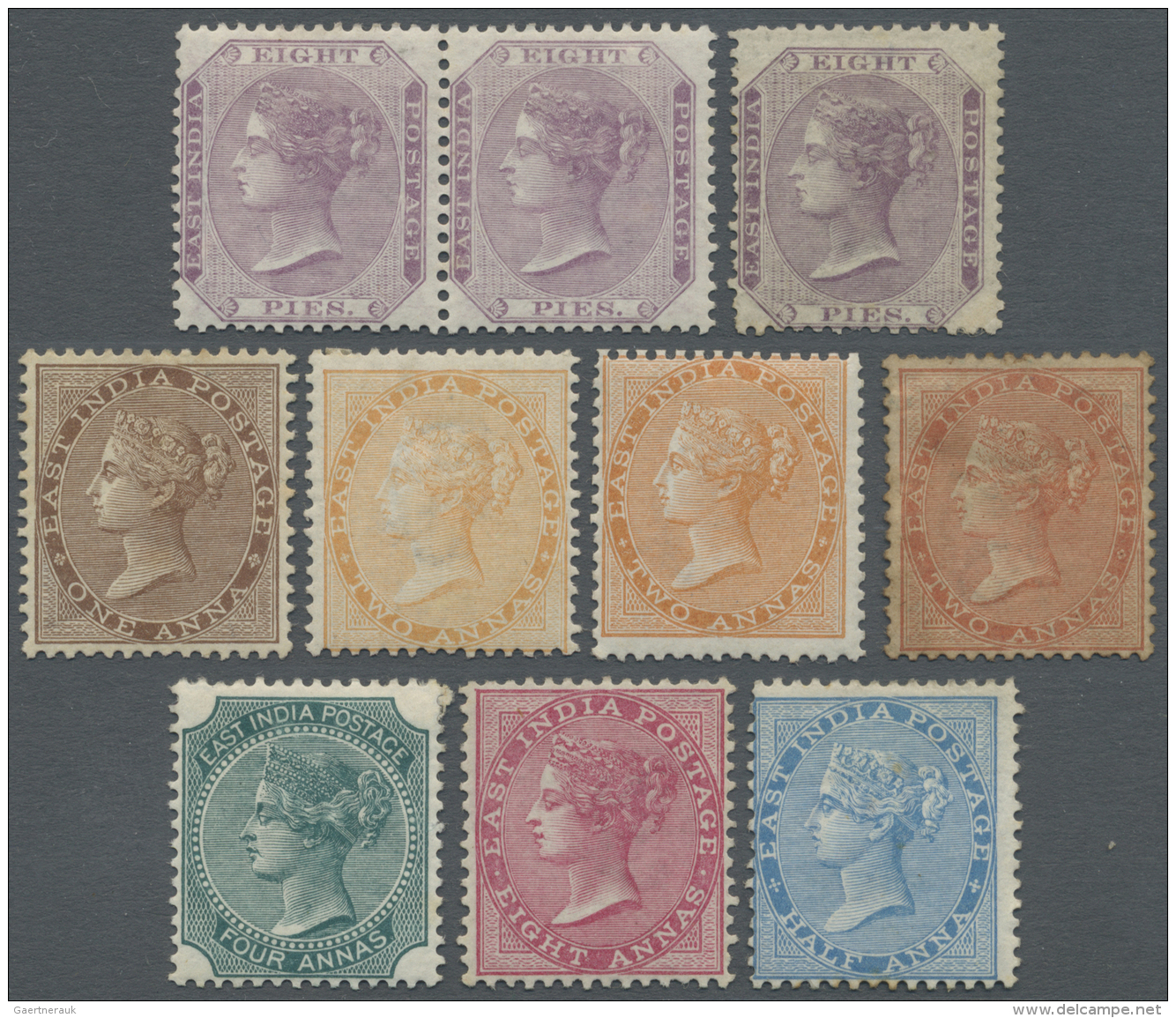 Indien: 1865-73: Group Of 10 Mint Stamps, Wmk 'Elephant', Including 8p. Pair And Single, 1a. Brown, The Singles 2a. Oran - 1882-1901 Keizerrijk