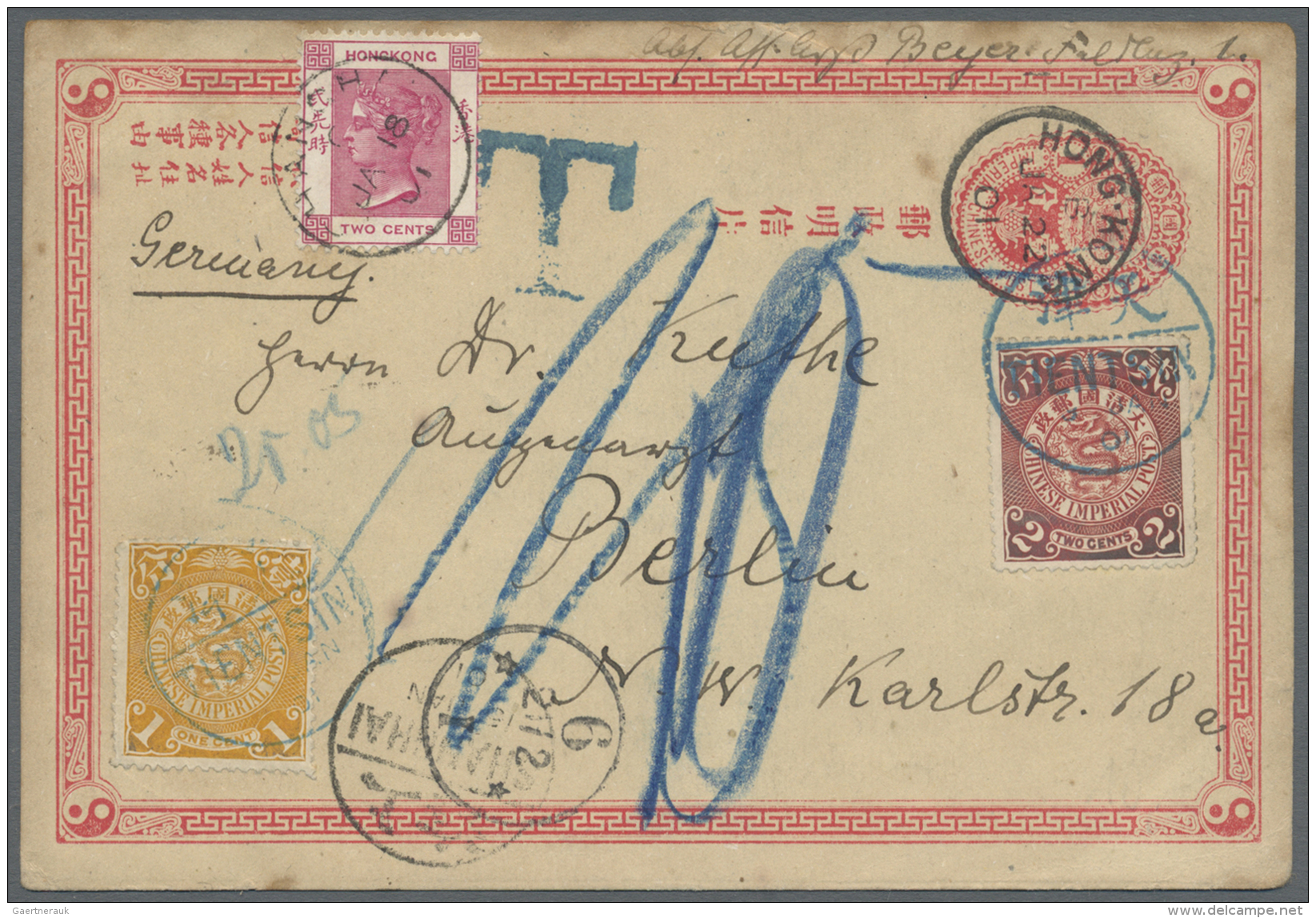 China - Ganzsachen: 1897, CIP Card 1 C. Uprated Coiling Dragon 1 C., 2 C. Tied "TIENTSIN 9 JAN 01" In Combination W. Hon - Autres & Non Classés