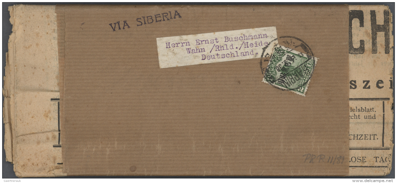 China - Provinzausgaben - Mandschurei (1927/29): 1927, 2 C. Light Green Tied "HARBIN 4.2.30" To Complete Wrapper To Wahn - Manchuria 1927-33