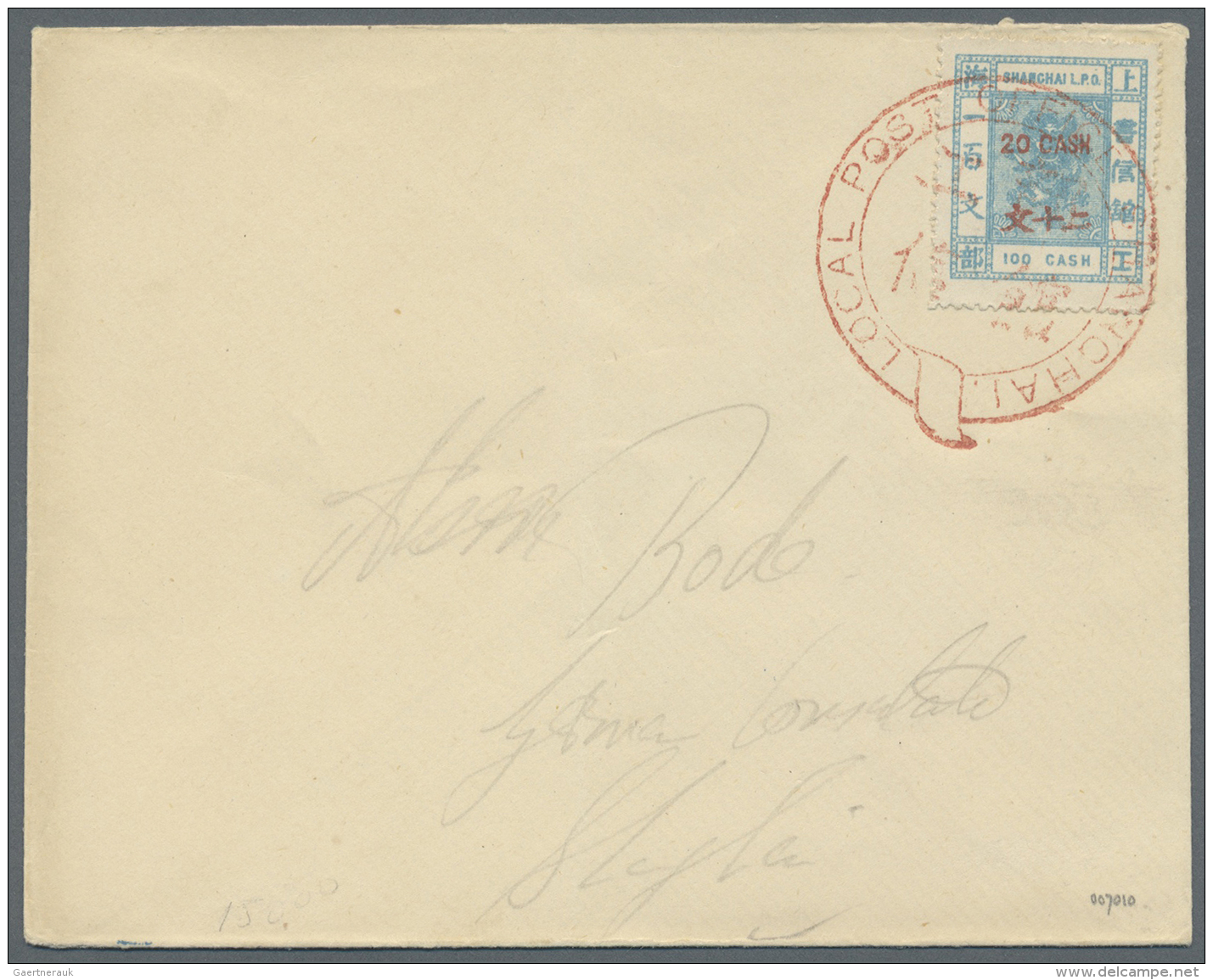 China - Shanghai: 1889, 100 C. Blue, Attractive Franking On Local Cover, Canc. With Red Circular "LOCAL POST OFFICE SHAN - Andere & Zonder Classificatie