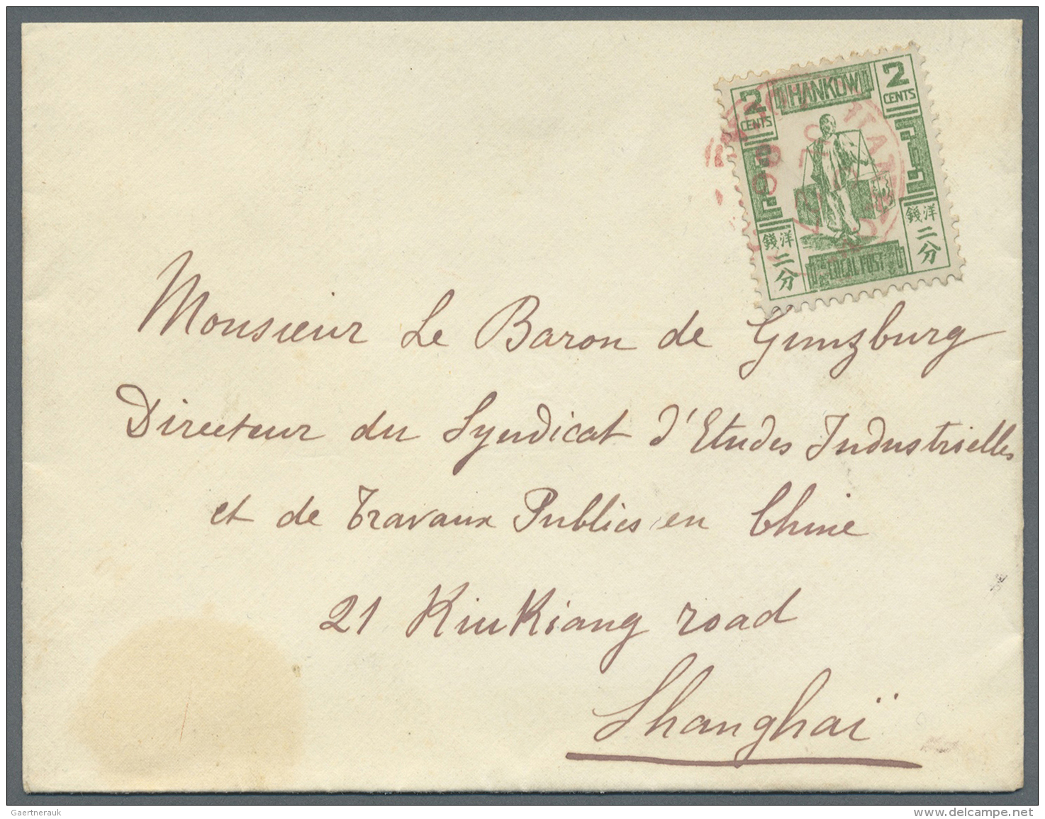 China - Lokalausgaben / Local Post: HANKOW: 1896, 2 C. Green, Single Franking On Cover To Shanghai, Canc. With Red Cds. - Autres & Non Classés