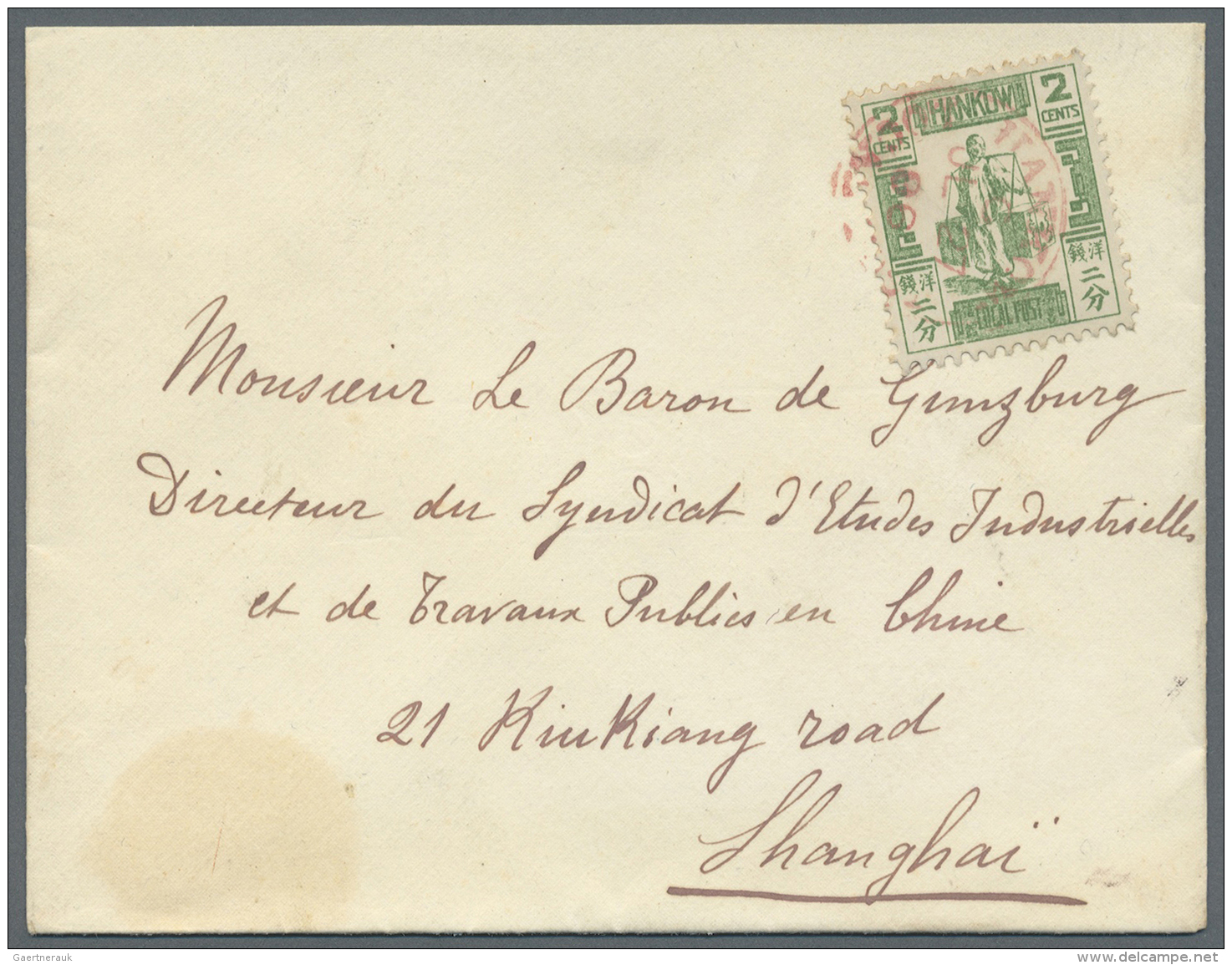 China - Lokalausgaben / Local Post: HANKOW: 1896, 2 C. Green, Single Franking On Cover To Shanghai, Canc. With Red Cds. - Other & Unclassified