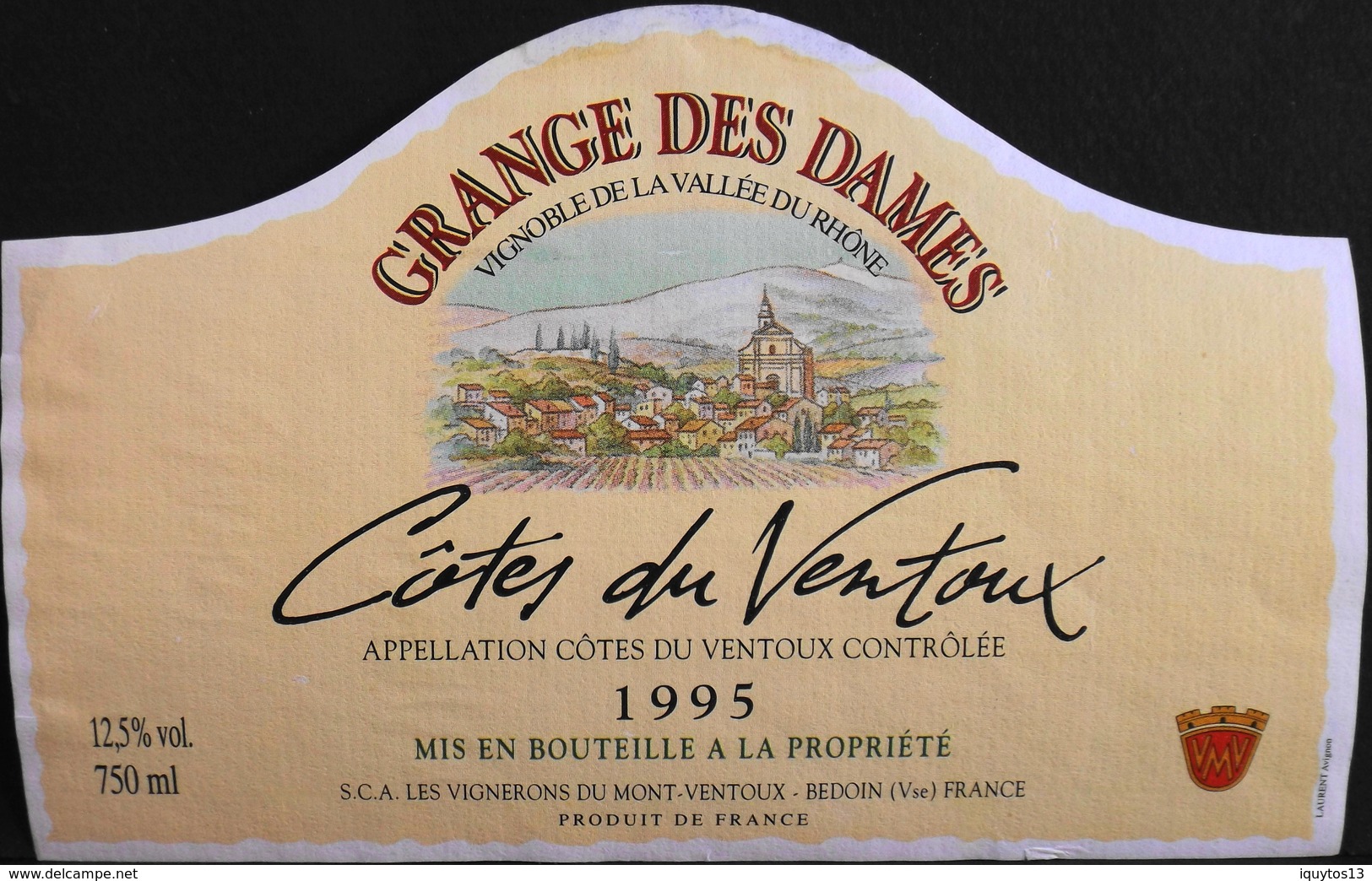ETIQUETTE De VIN " CÔTES-du-VENTOUX 1995 " - Appel. Contrôlée - 12,5° - 75cl - TB. état - Côtes Du Ventoux