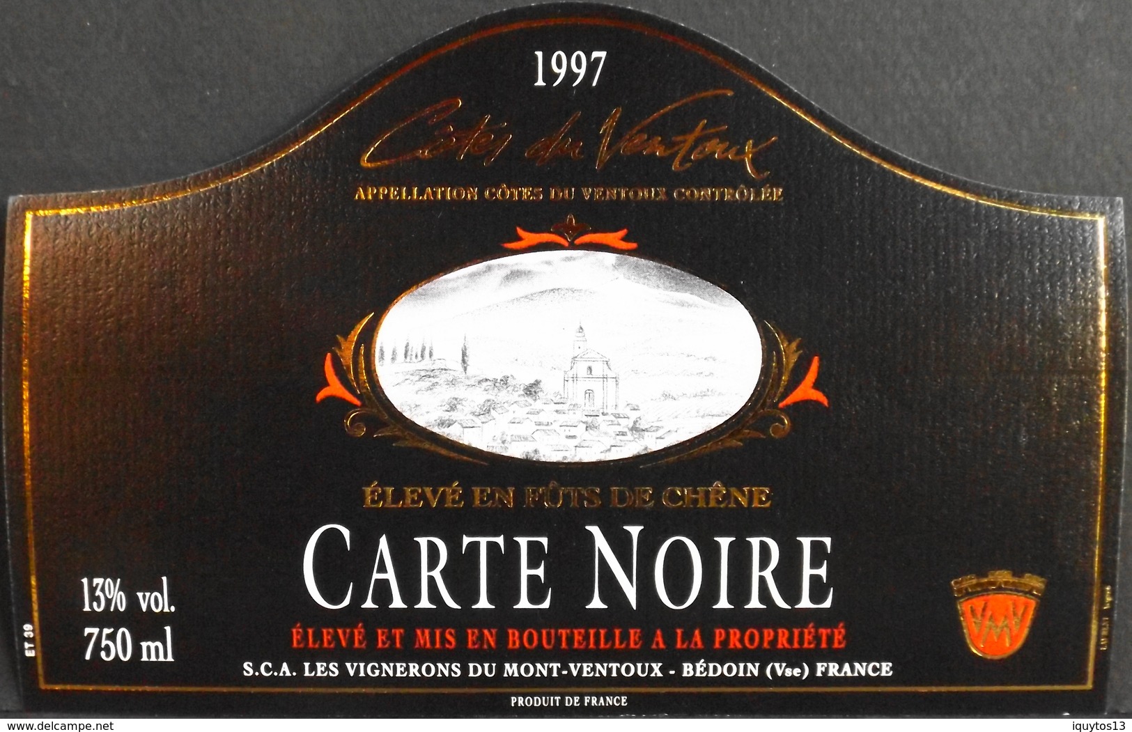 ETIQUETTE De VIN " CÔTES-du-VENTOUX 1997 " - Carte Noire - Appel. Contrôlée - 13° - 75cl - TB. état - Côtes Du Ventoux