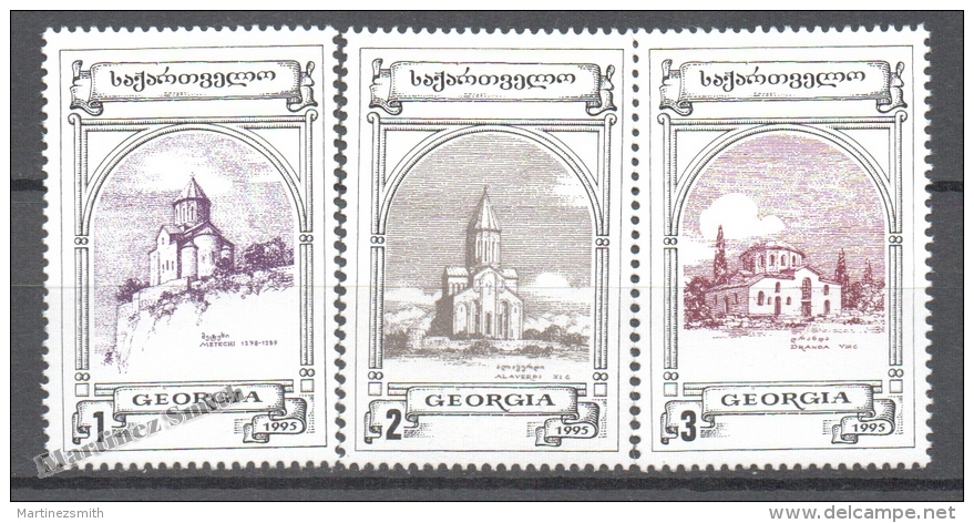 Georgie - Georgia 1995 Yvert 100-102, Definitive, Historic Monuments. Churches - MNH - Georgia