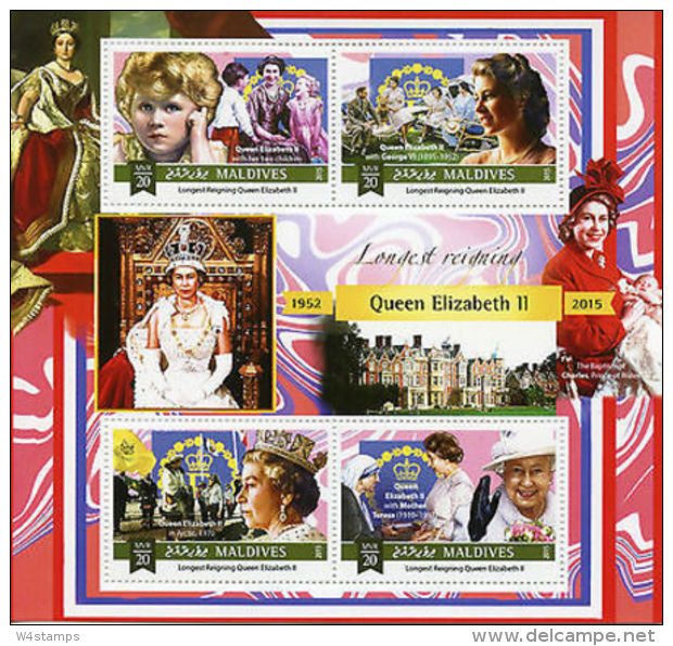 Maldives 2015 MNH Queen Elizabeth II Longest Reigning British Monarch 4v M/S - Familias Reales