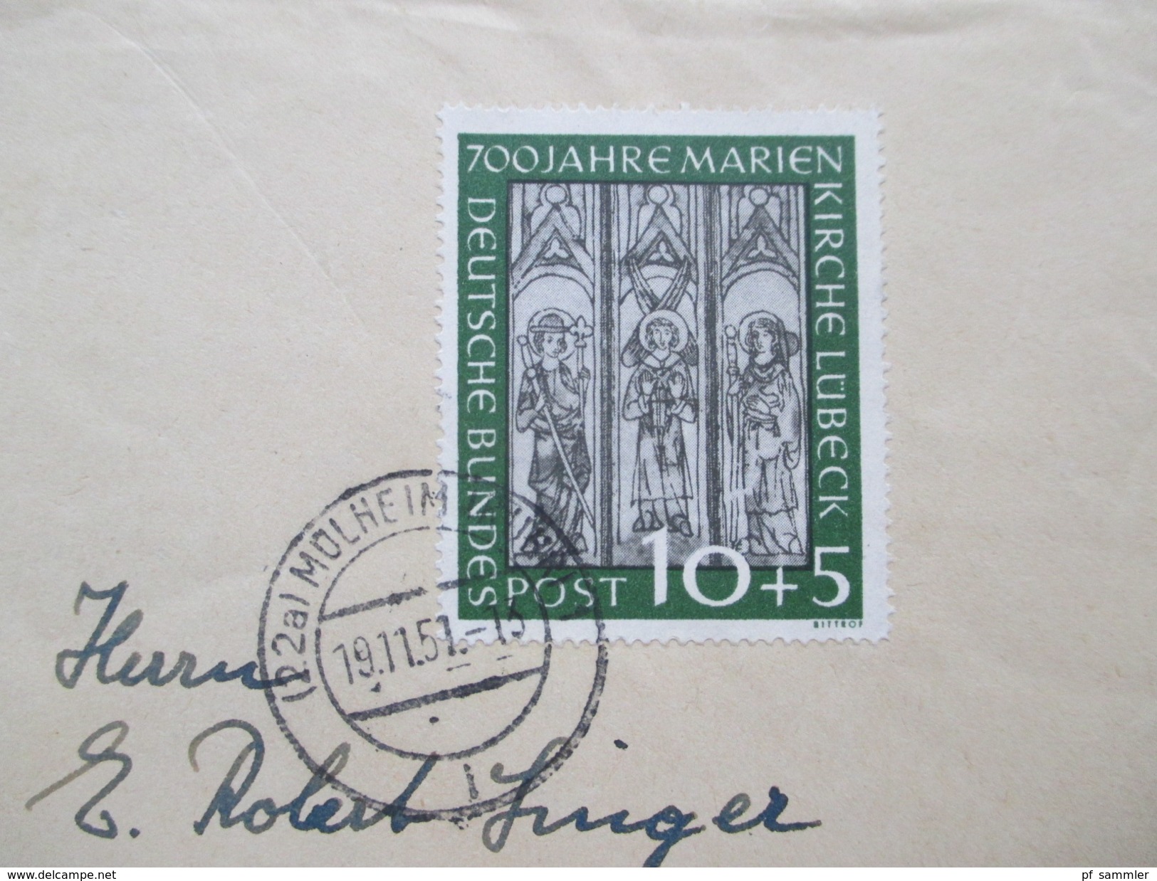 BRD 1951 Nr. 139 Bedarfsbeleg. Marienkirche EF. Drucksache Peinelt Mühlheim - Ruhr. Geprüft Schlegel BPP - Briefe U. Dokumente