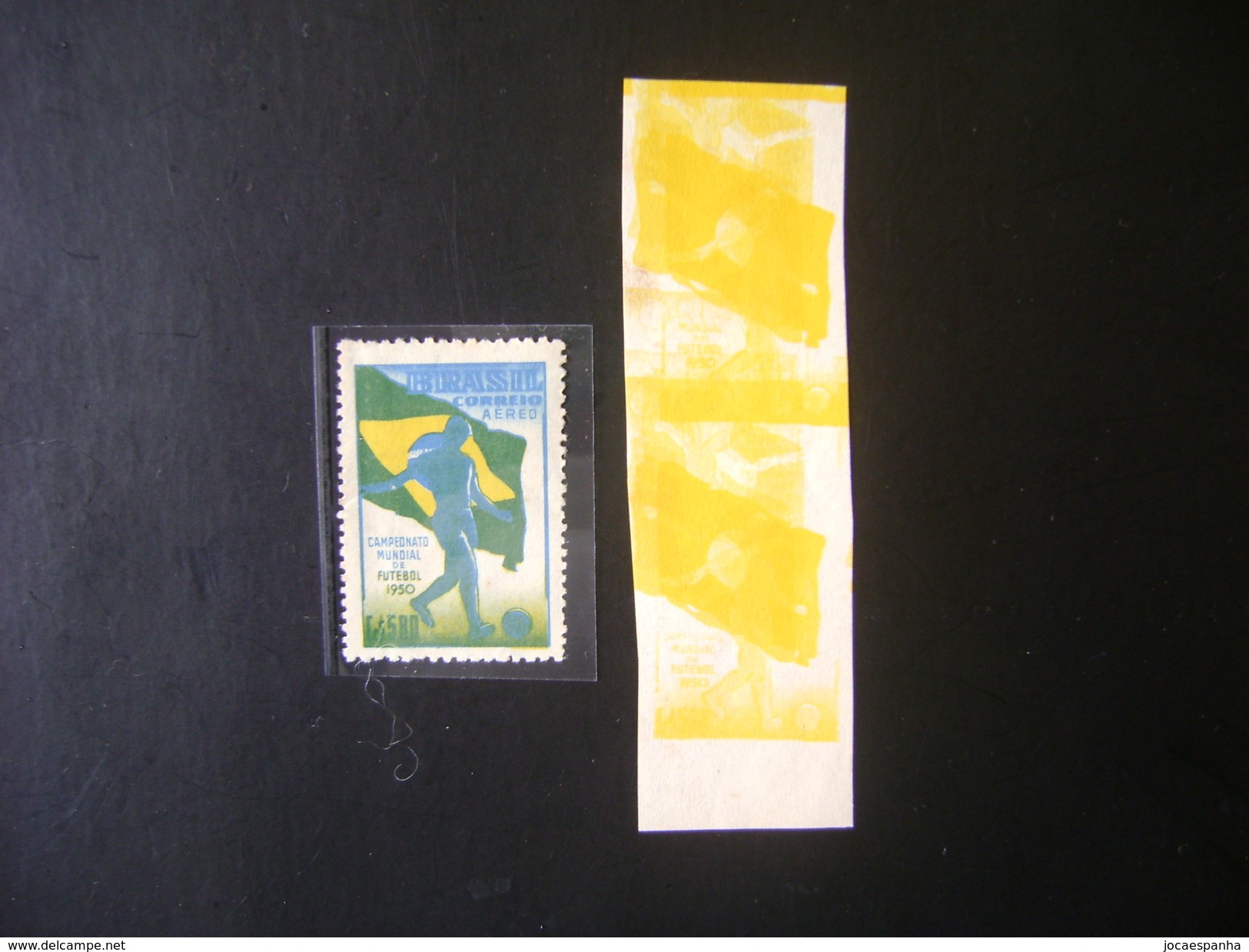 WORLD CUP OF FOOTBALL IN BRAZIL 1950 - A-76, PROOF IN PAIR YELLOW COLOR WITH DISPLACEMENT IN THE STATE - 1950 – Brazilië