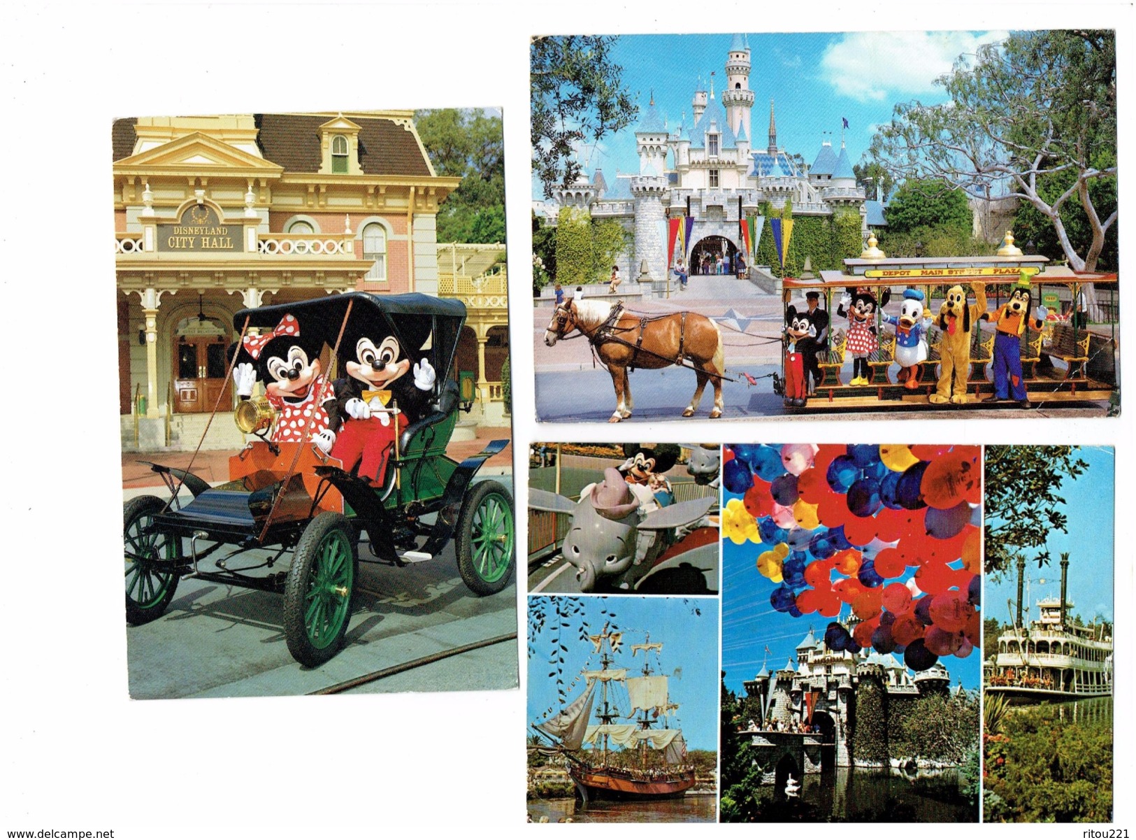 Lot 3 Cpm - Disneyland - Mickey Minnie DONALD DINGO Fantasyland - Avion éléphant - Disney - Manège Attraction CHEVAL - Disneyland