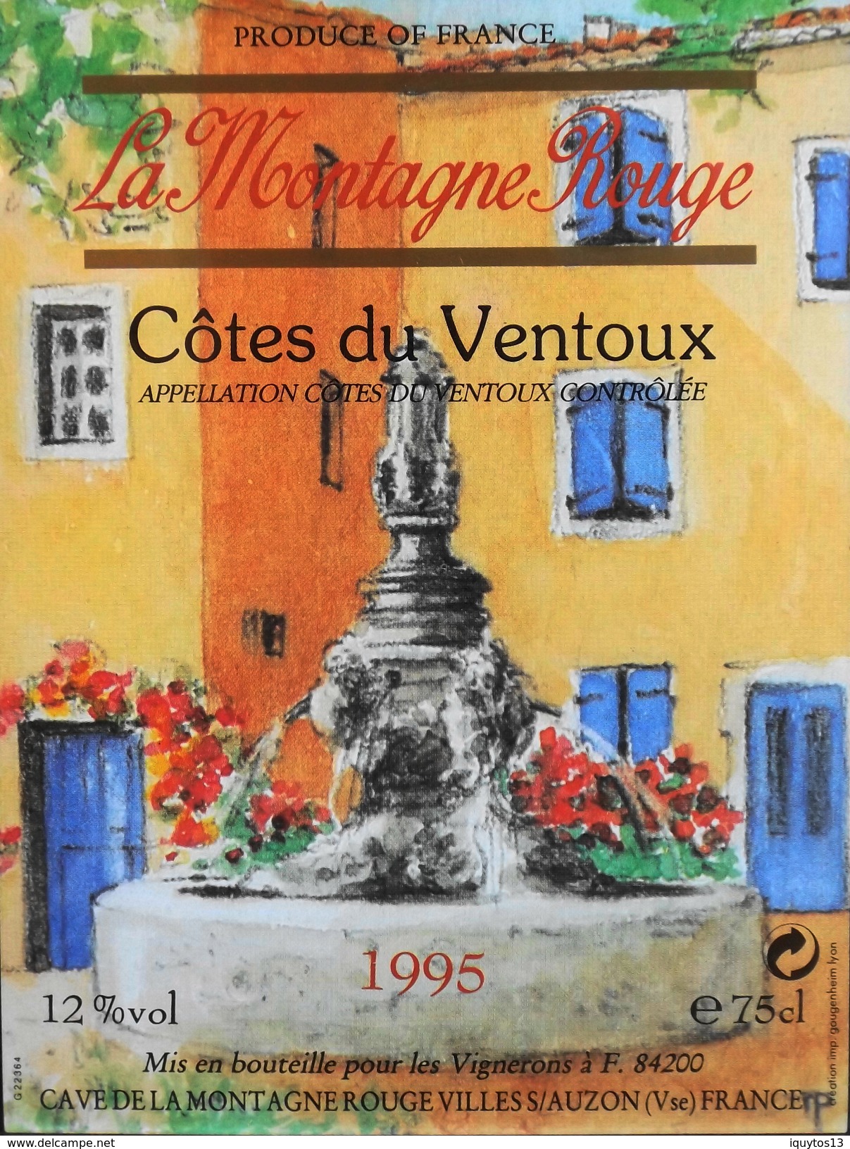 ETIQUETTE De VIN " CÔTES-du-VENTOUX 1995 " - La Montagne Rouge - Appel. Contrôlée - 12° - 75cl - TB. état - Mountains