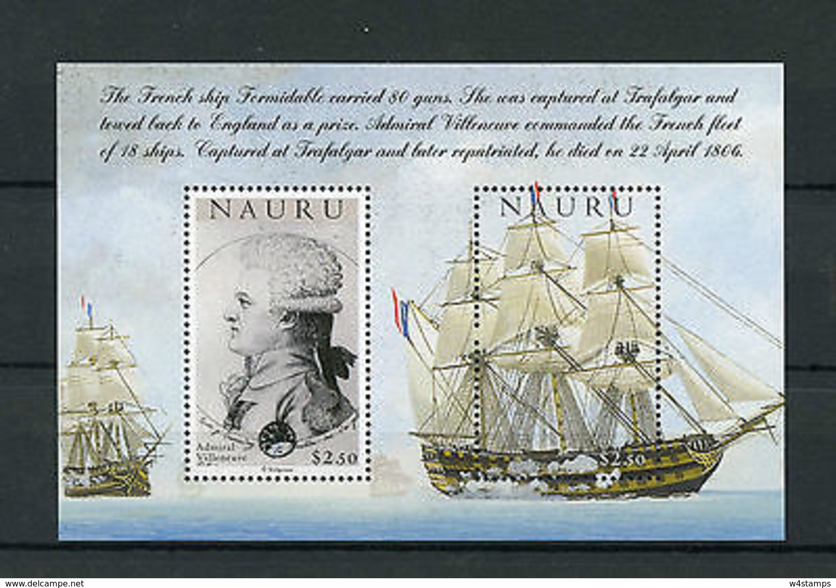 Nauru 2005 MNH Battle Of Trafalgar 200th 1v S/S Admiral Villeneuve Ships Stamps - Militaria