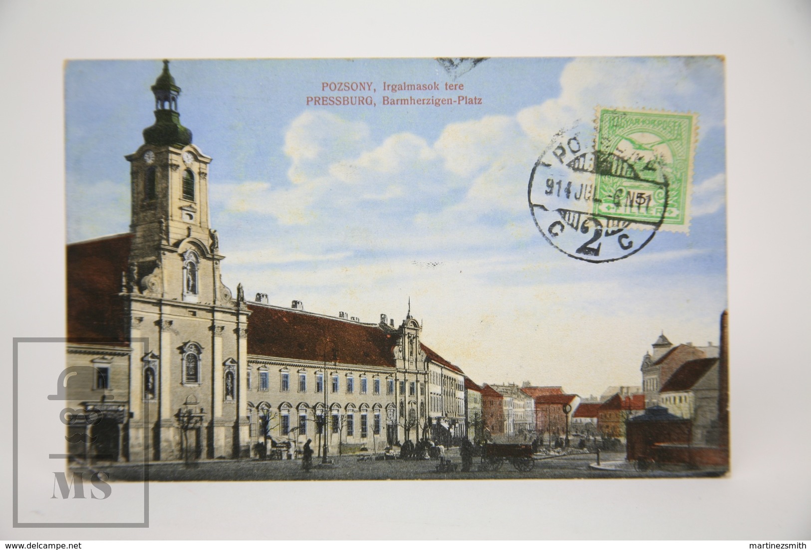 Old Postcard Slovakia - Bratislava - Pressburg - Merciful Square - Old Carriages - Animated - Posted 1914 - Eslovaquia