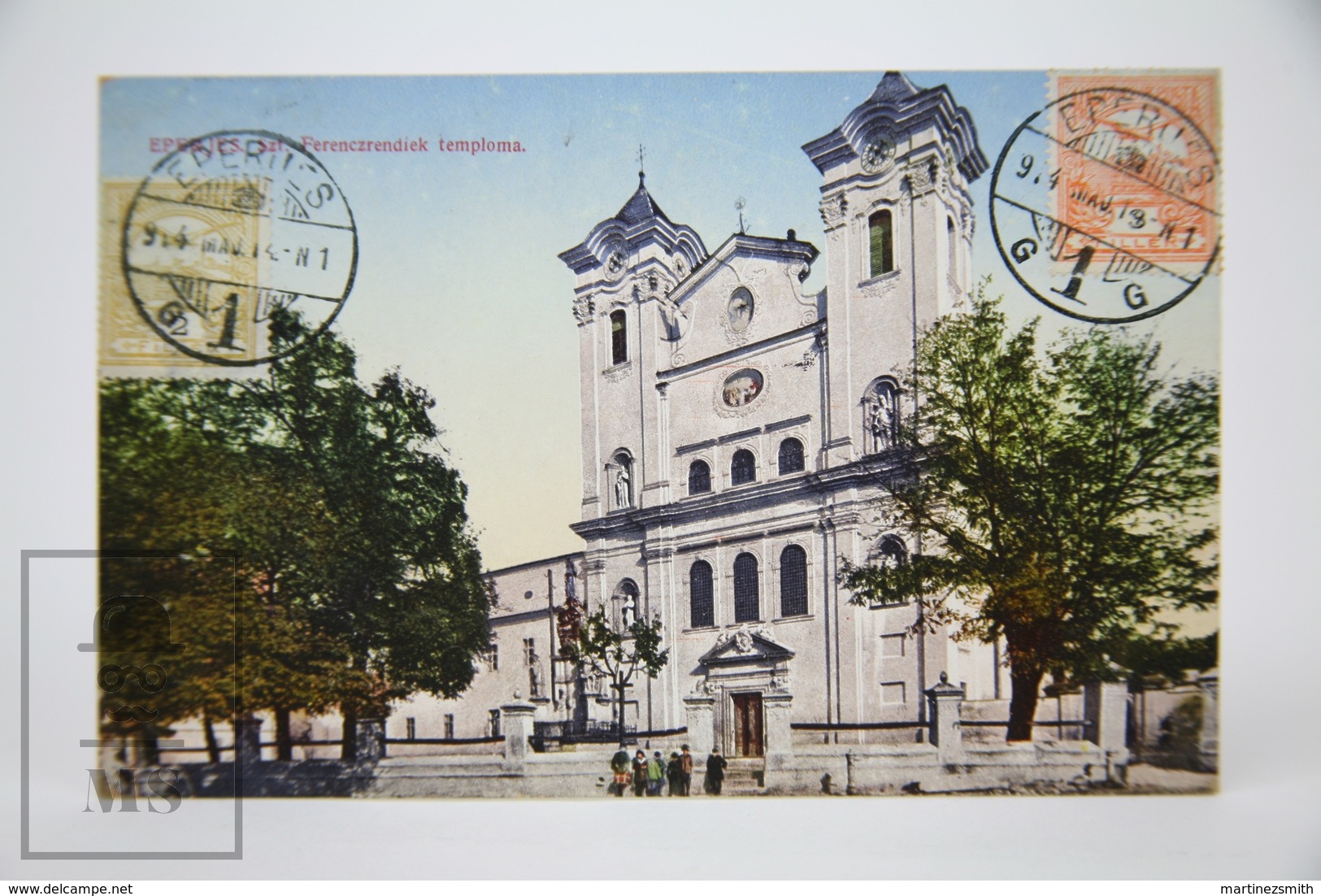 Old Postcard Slovakia - Esperjes - Church Of Franciscan Order - Animated - Posted 1914 - Eslovaquia
