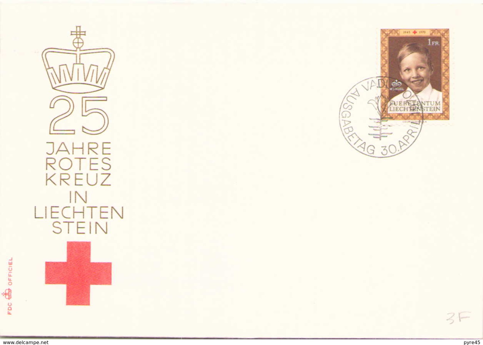 LIECHTENSTEIN ENVELOPPE DU 30 AVRIL 1970 CROIX ROUGE - Briefe U. Dokumente