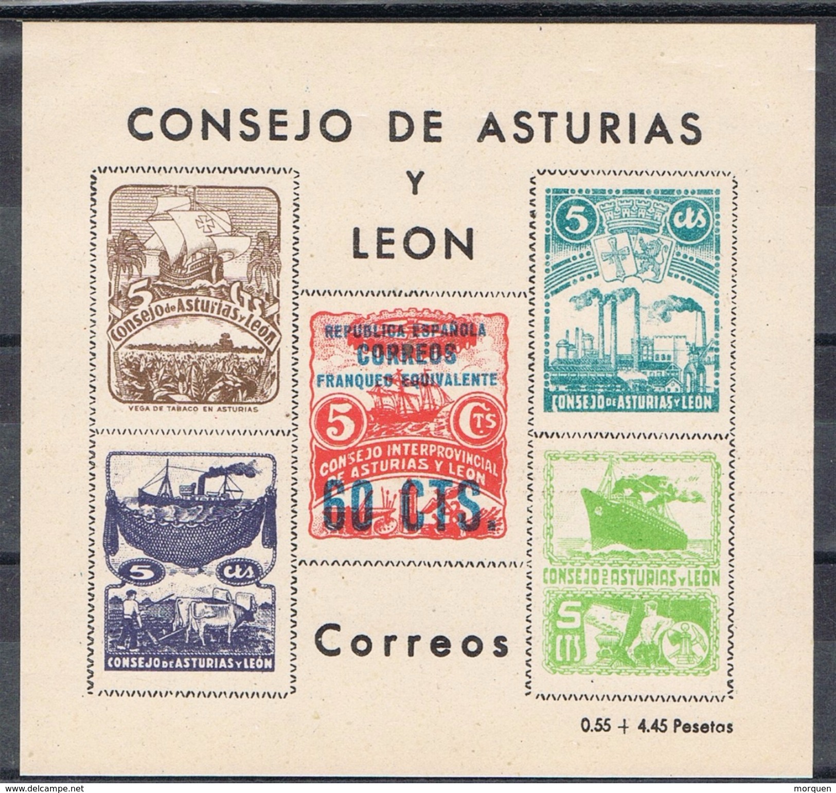Hojita Guerra Civil  Consejo Asturias Y Leon,  Franqueo Equivalente Sobrecarga 60 Cts * - Asturien & Léon