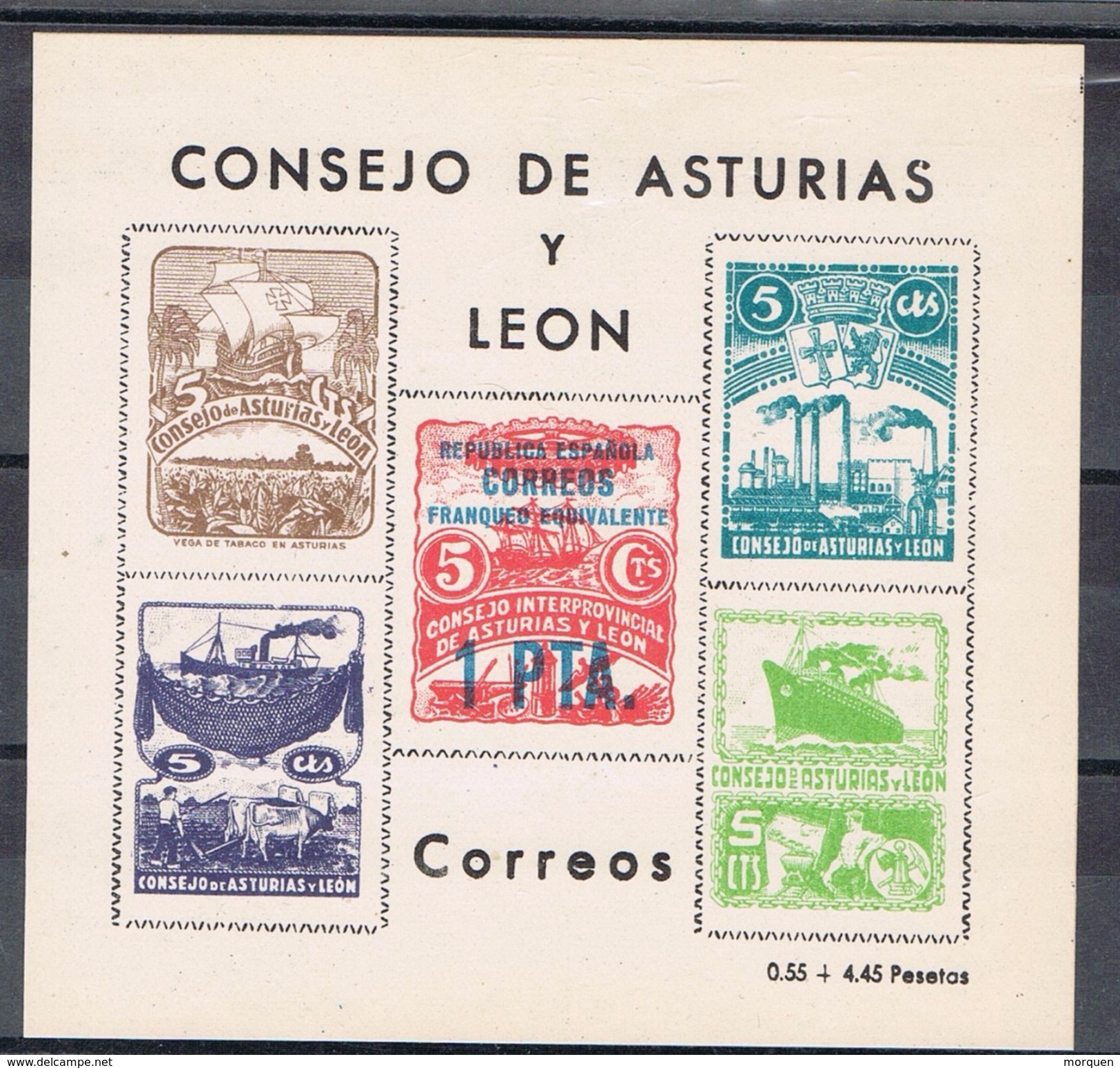 Hojita Guerra Civil  Consejo Asturias Y Leon,  Franqueo Equivalente Sobrecarga 1 Pts * - Asturien & Léon