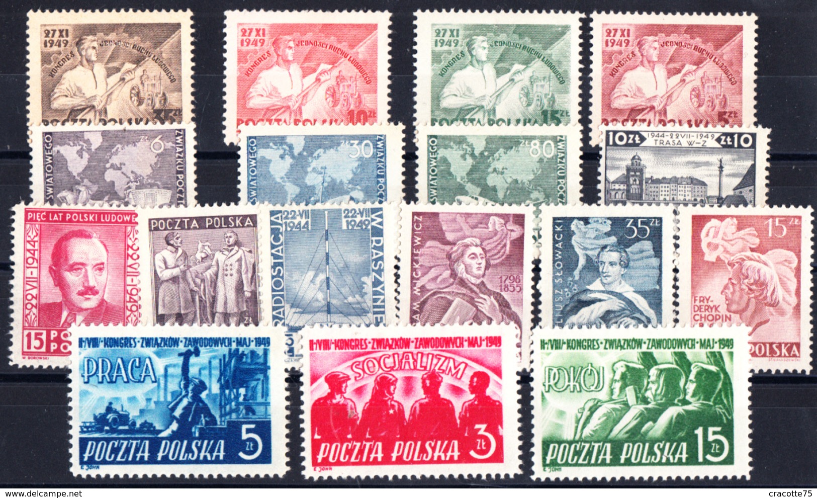 POLOGNE . N°548/564**. Année Complète 1949 . 17 Timbres. LUXE. - Ungebraucht