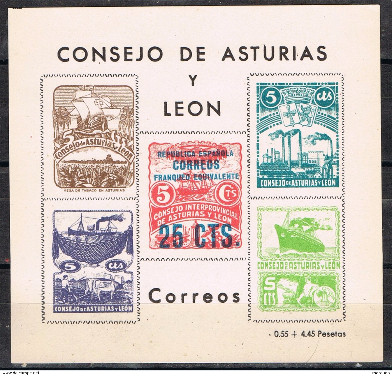 Hojita Guerra Civil  Consejo Asturias Y Leon,  Franqueo Equivalente Sobrecarga 25 Cts * - Asturien & Léon