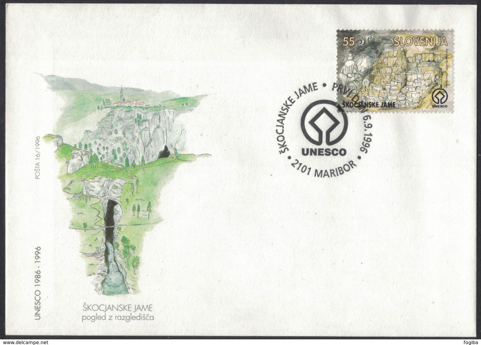 JP250   Slovenia Slovenija 1996 FDC  Skocjanske Jame Skocjan Unesco, Grotte Cave Speleology Mi.166 - Slovenia