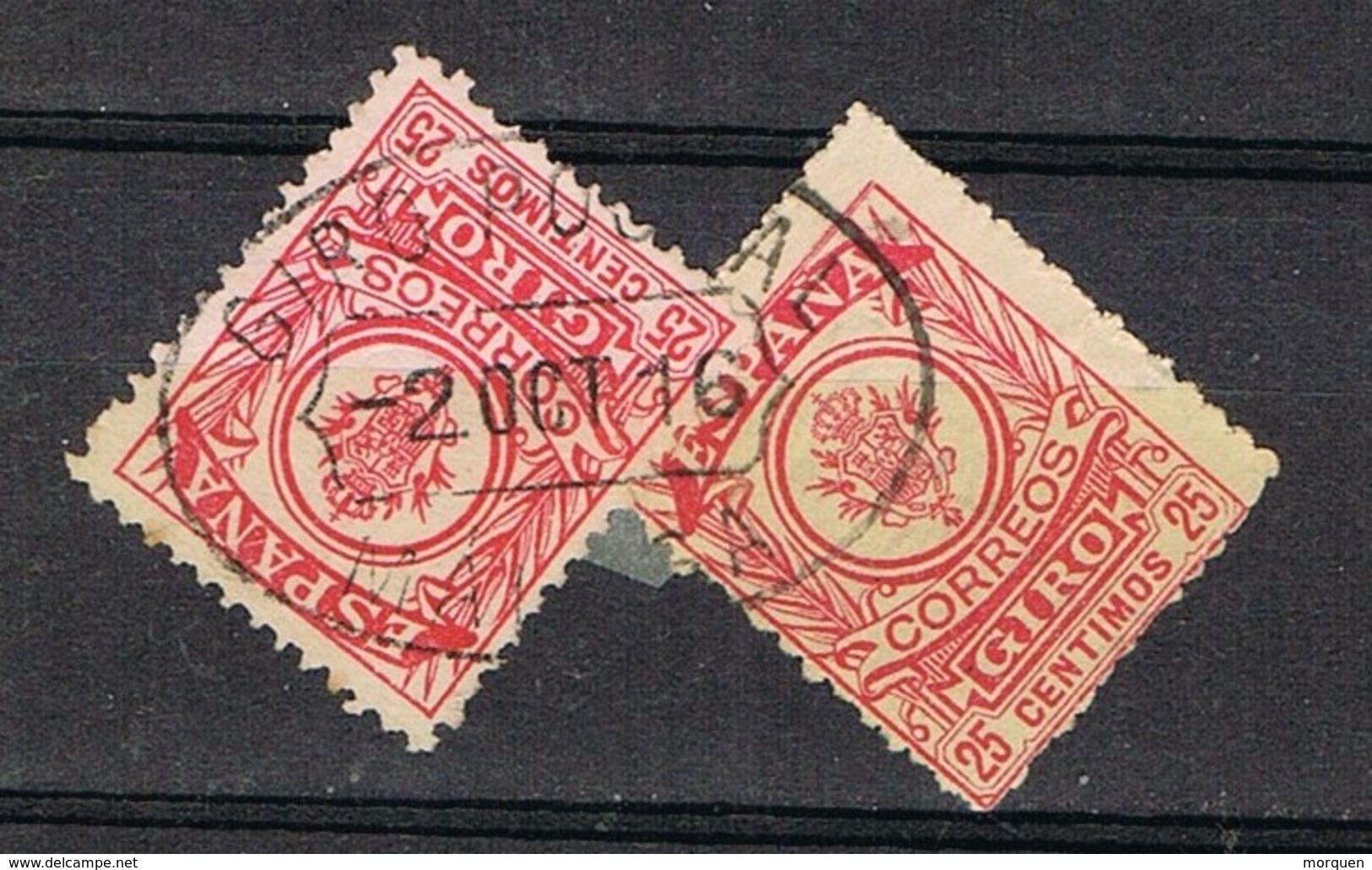 Dos Sello GIRO 25 Cts, Fechador Oval Giro Postal  MALAGA º - Sellos De Giro