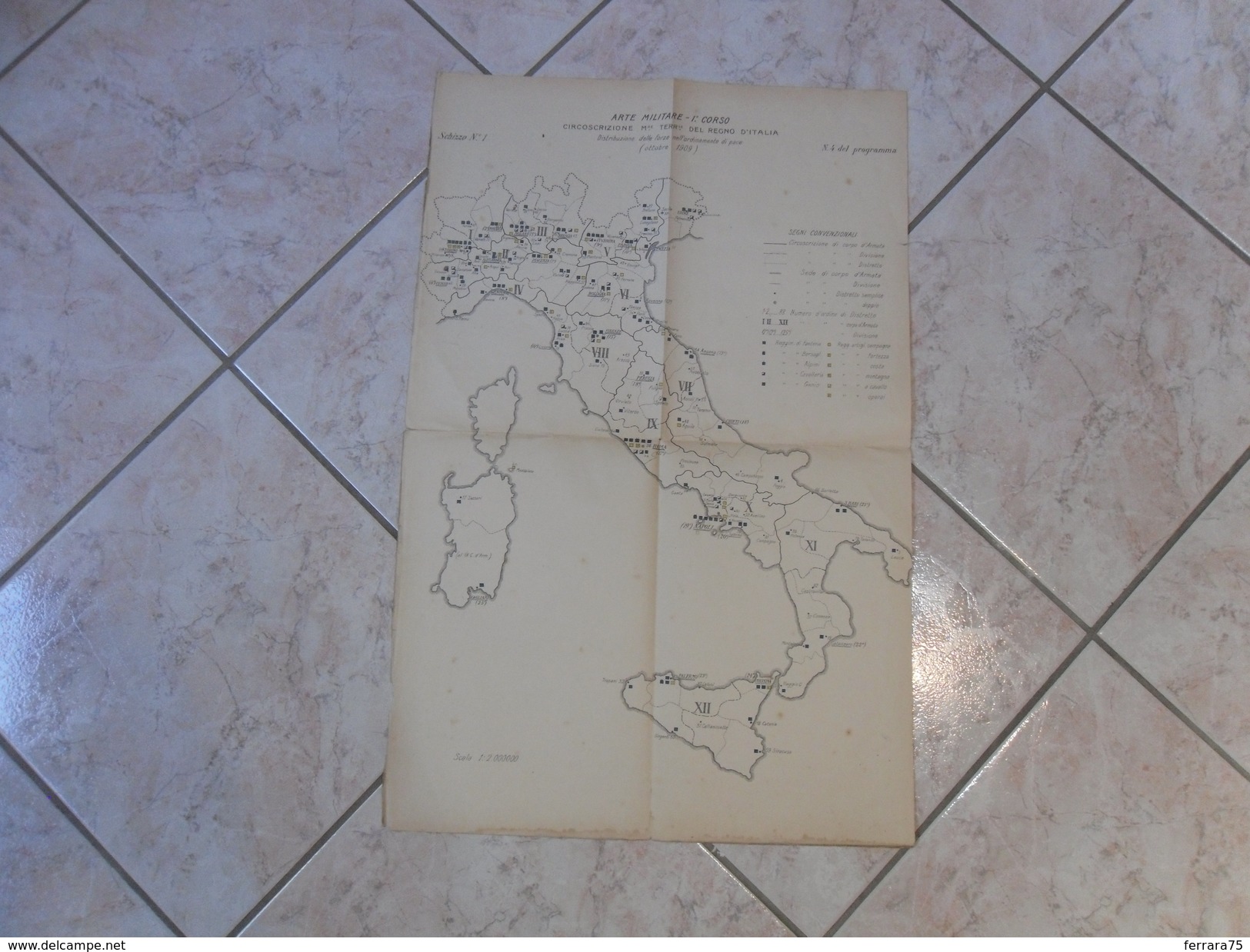 ARTE MILITARE MAPPA CARTINA 1°CORSO DISTRIBUZIONE DELLE FORZE DI PACE 1909 - Altri & Non Classificati