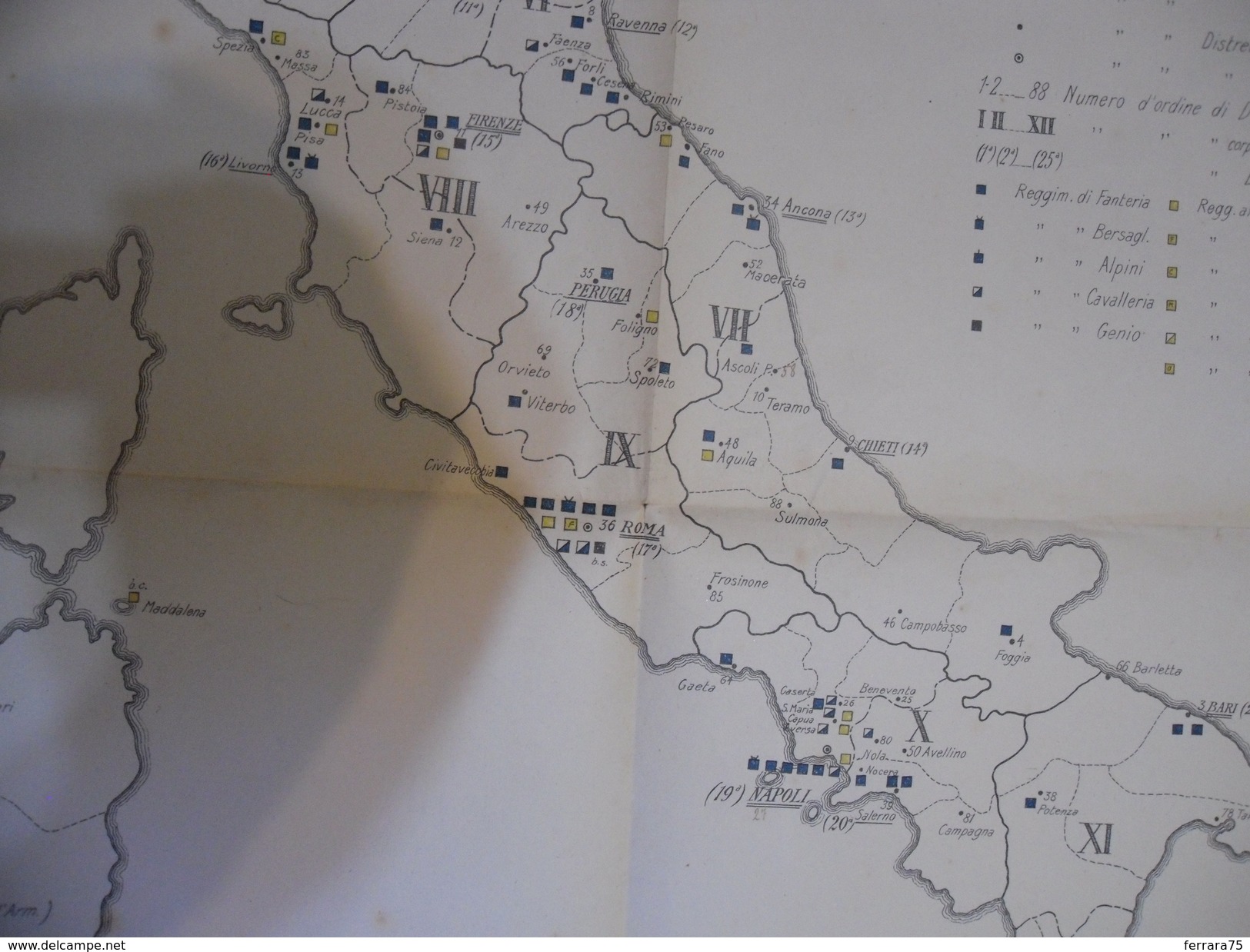 ARTE MILITARE MAPPA CARTINA 1°CORSO DISTRIBUZIONE DELLE FORZE DI PACE 1909