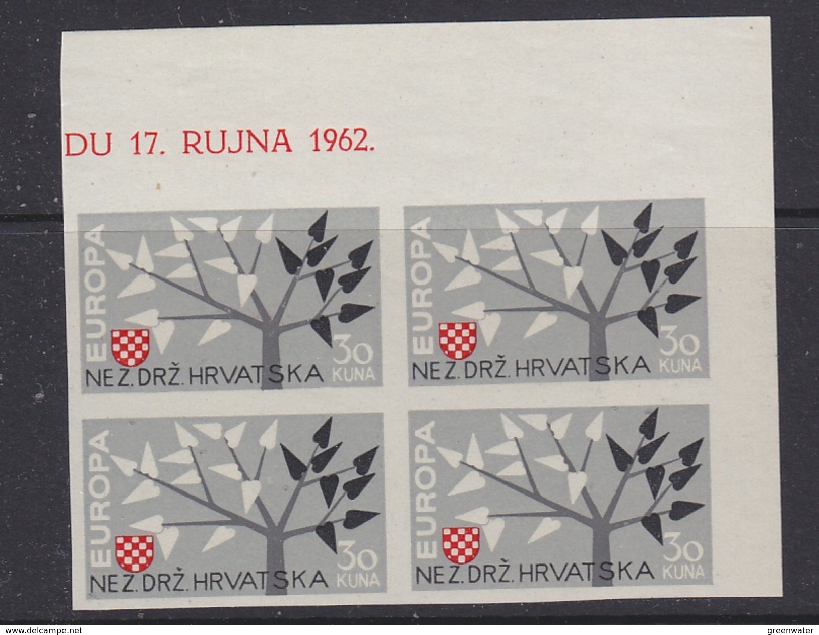 Europa Cept 1962 Croatia "Exile" 1v Bl Of 4 (corner) IMPERFORATED ** Mnh (35694B) - 1962