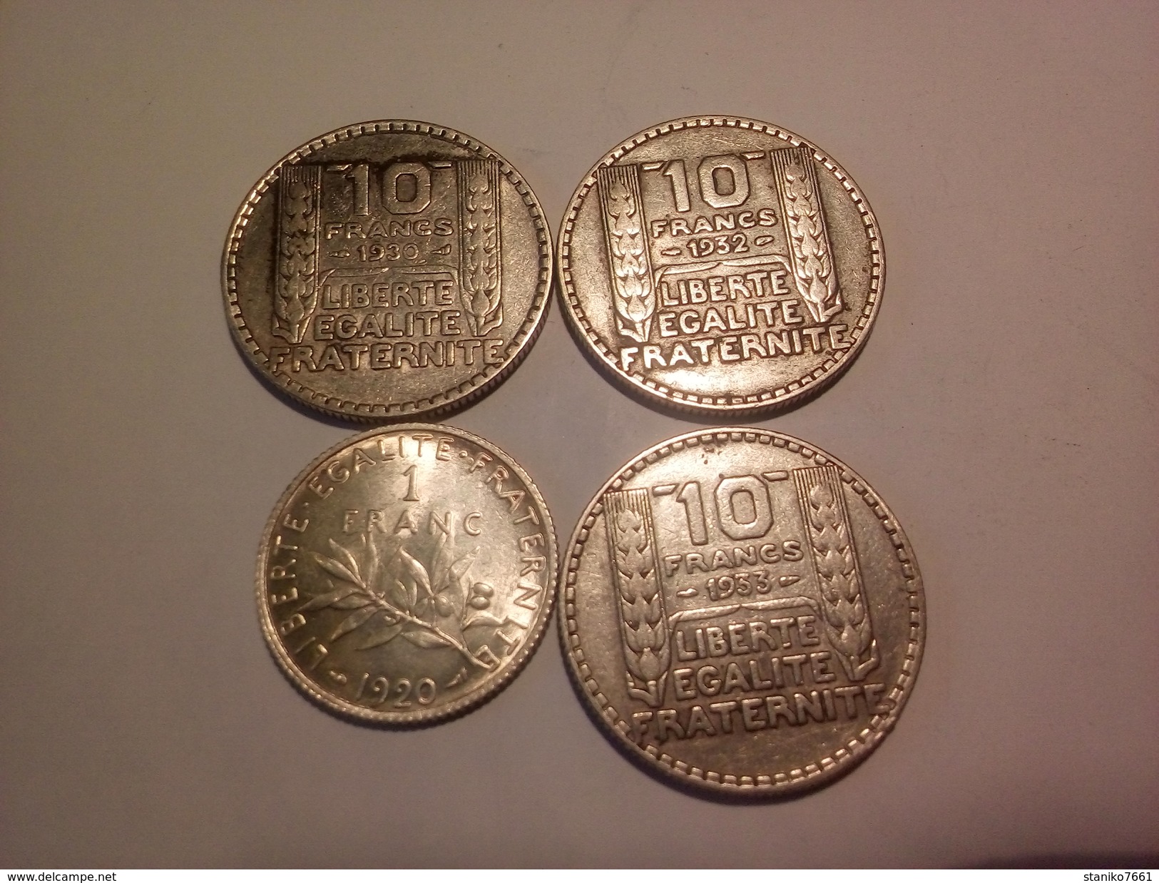 LOT DE 4 MONNAIES FRANCAISES EN ARGENT 1 FRANC 1920 SUP ET 10 FRANCS TURIN 1930/32/33 - Autres & Non Classés