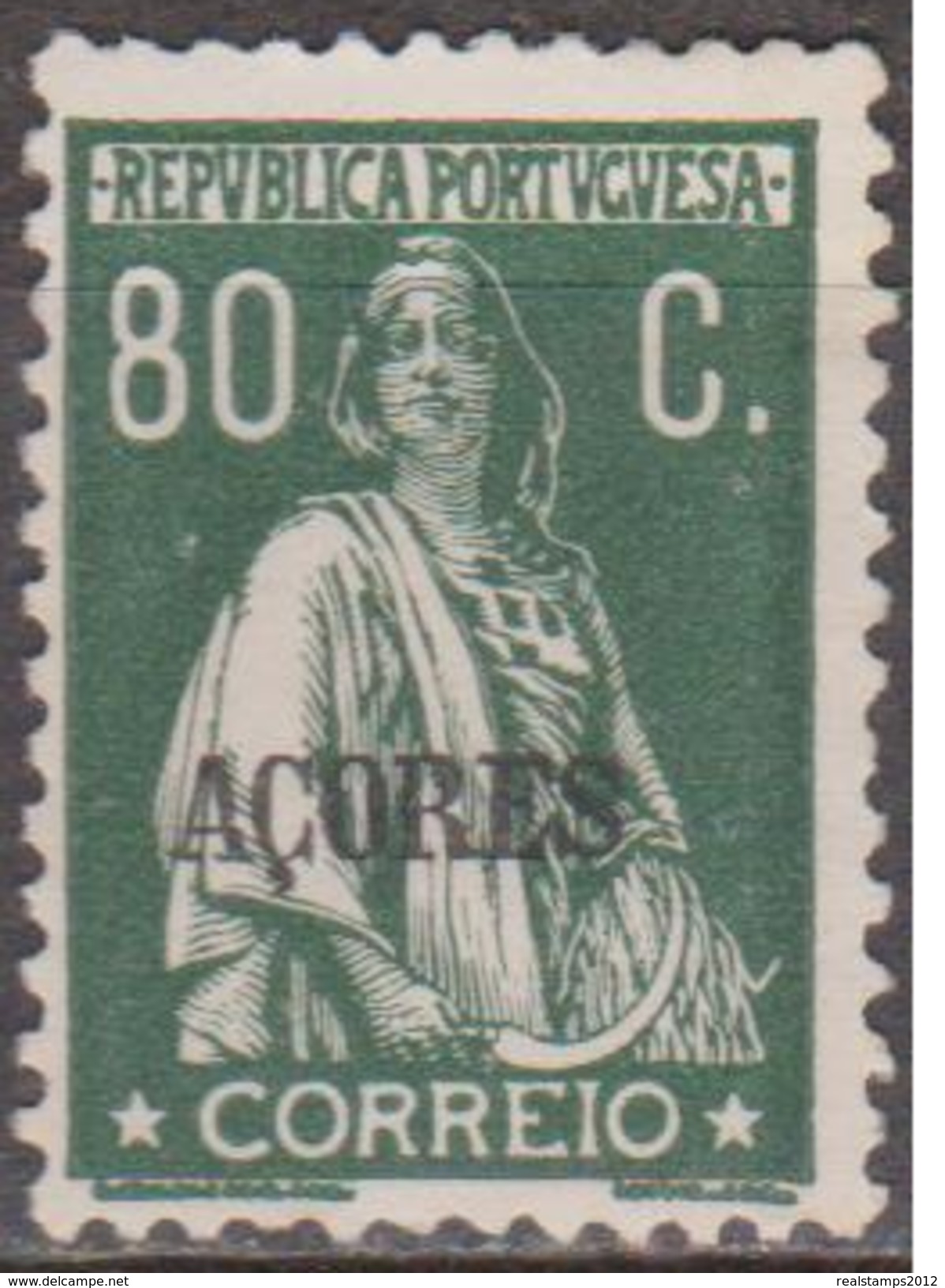 AÇORES-1930-1931, Tipo «CERES» Gravura Retocada. Selos C. C/ Sobr. «AÇORES»  80 C.  (*) MNG Afinsa Nº 308 - Azores