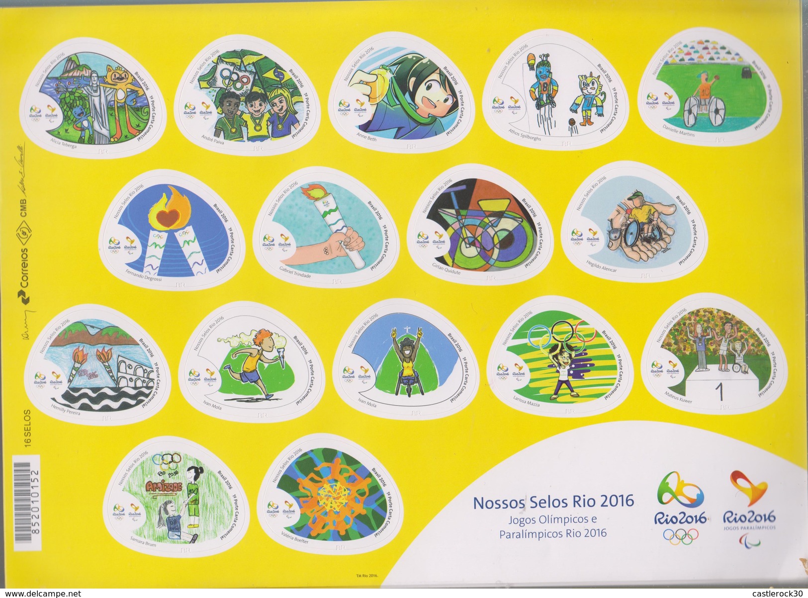 O) 2016 BRAZIL, OLYMPIC AND PARALLYPIC GAMES  RIO 2016- SPORTS-  CARTOON - ADHESIVES- STICKERS, XF - Nuovi